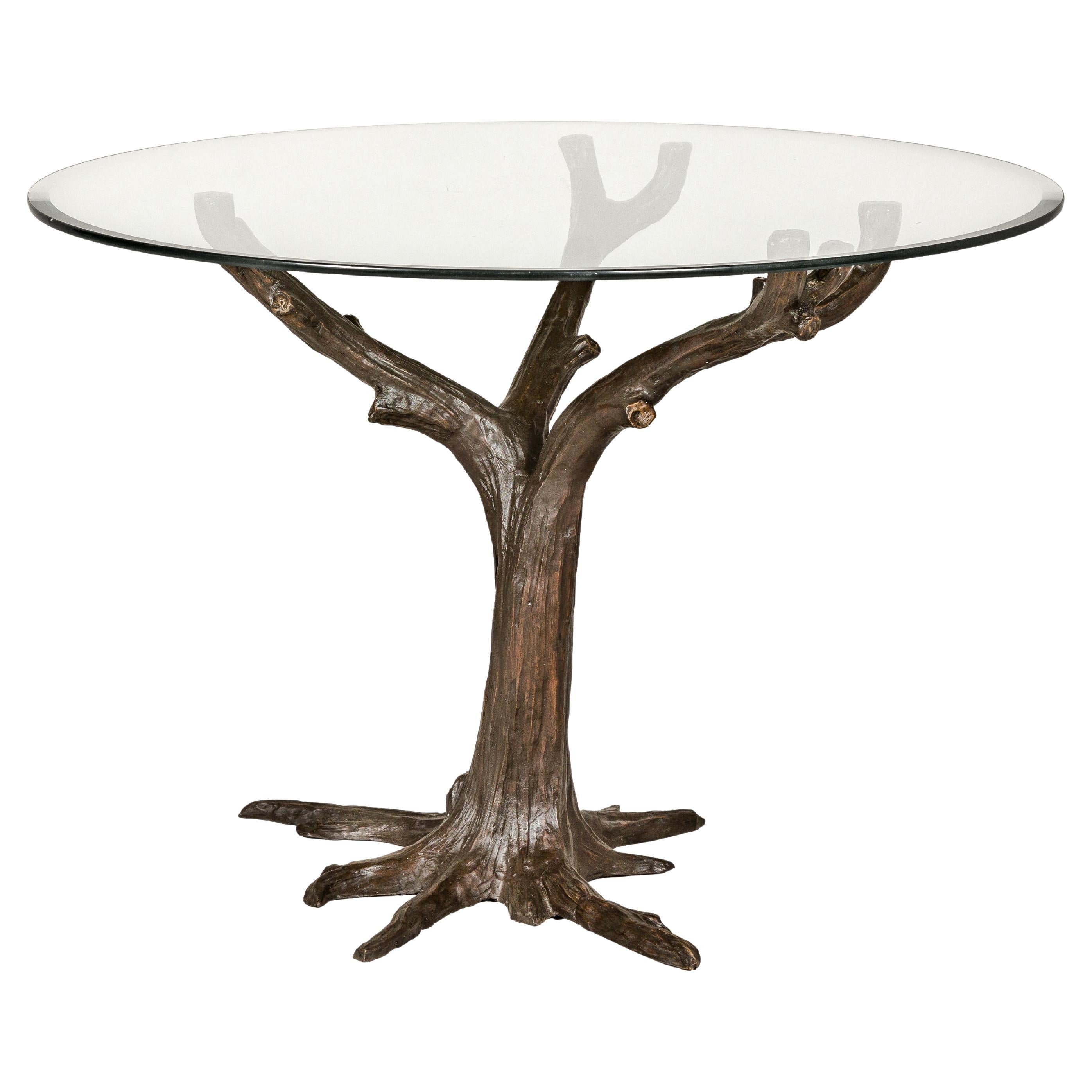 Bronze Tree Table Base with Rich Dark Brown Patina, Glass Top not Included 