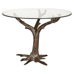 Bronze Tree Table Base with Rich Dark Brown Patina, Glass Top not Included 