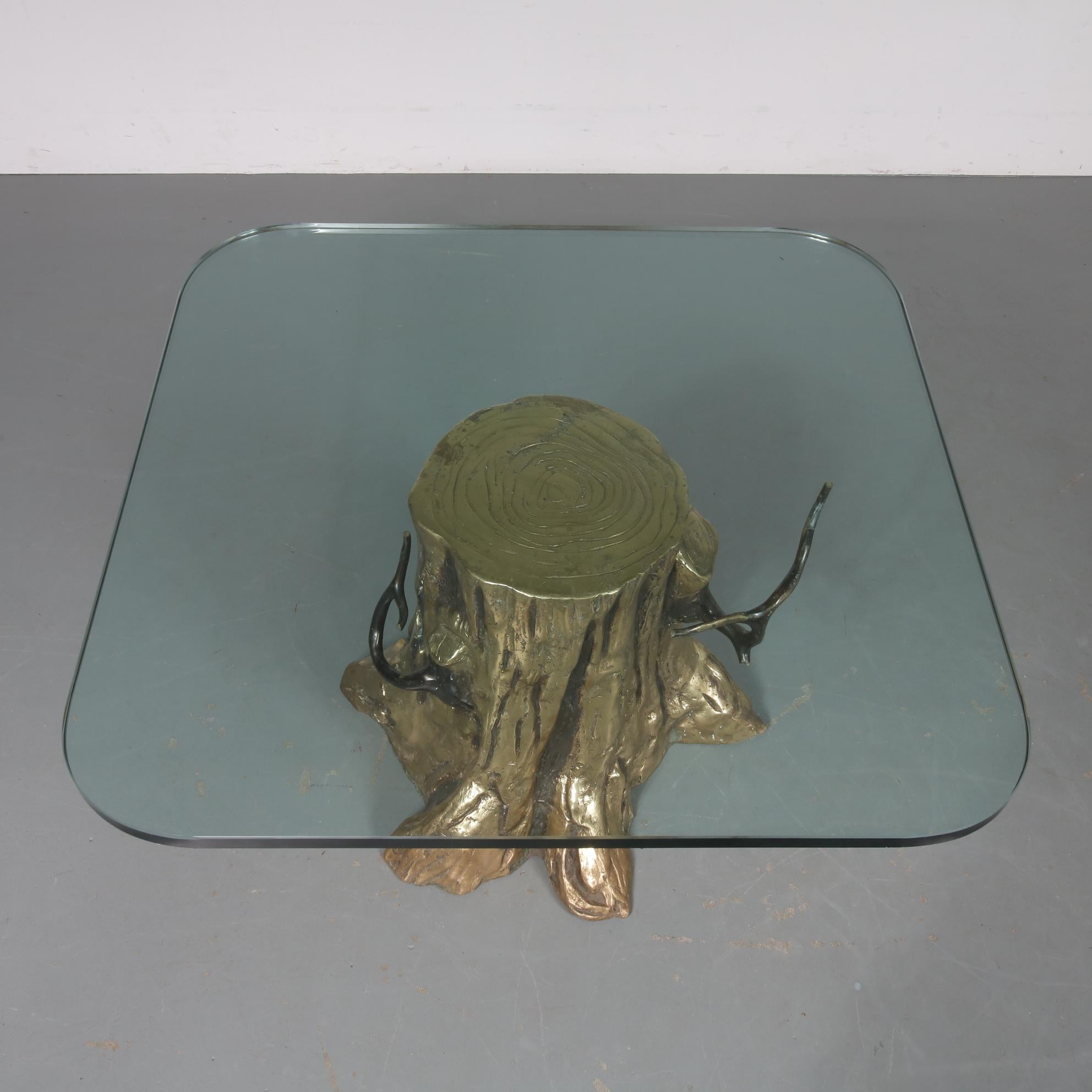 Mid-Century Modern Bronze Tree Trunk Coffee Table, 1980