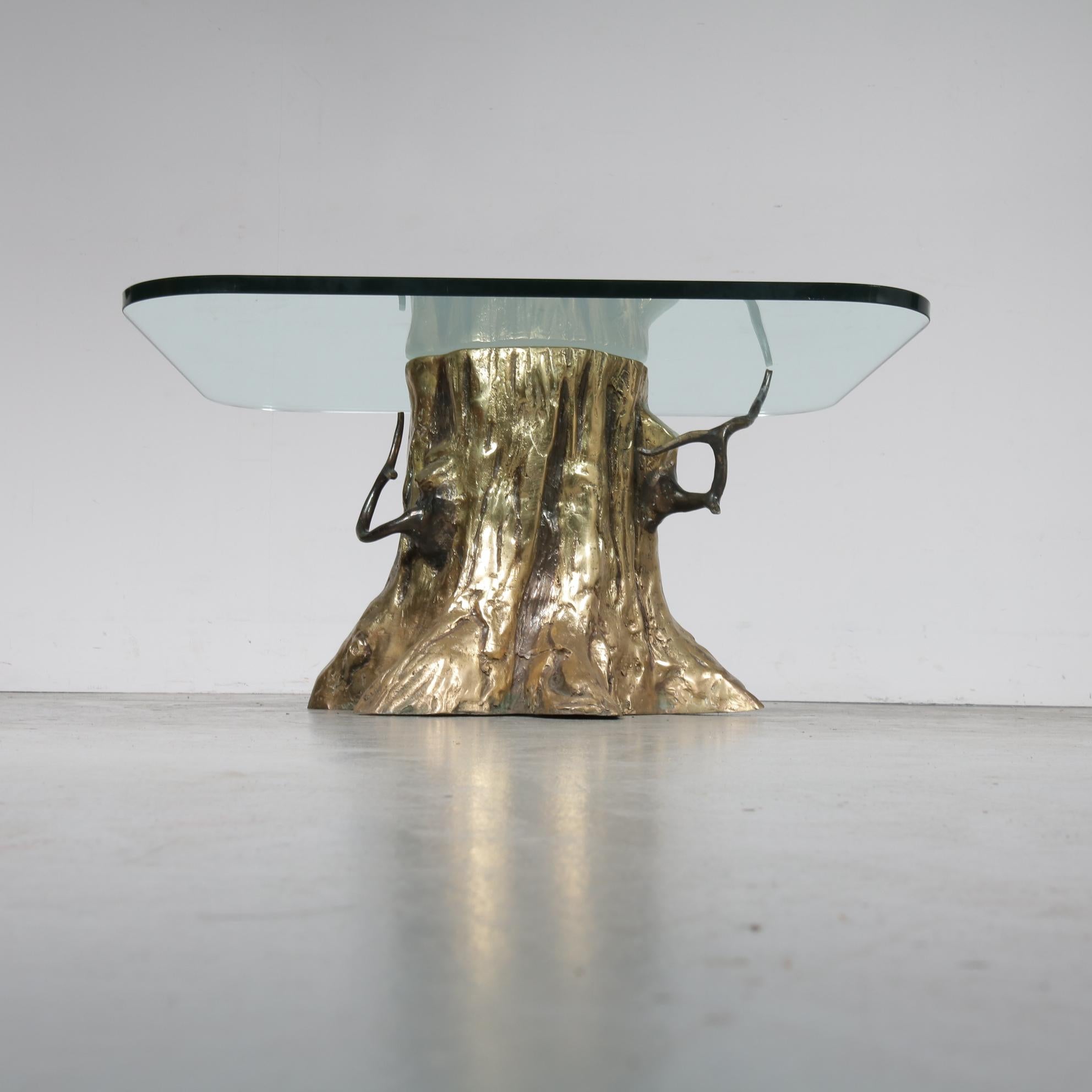 Bronze Tree Trunk Coffee Table, 1980 In Good Condition In Wilnis, UT