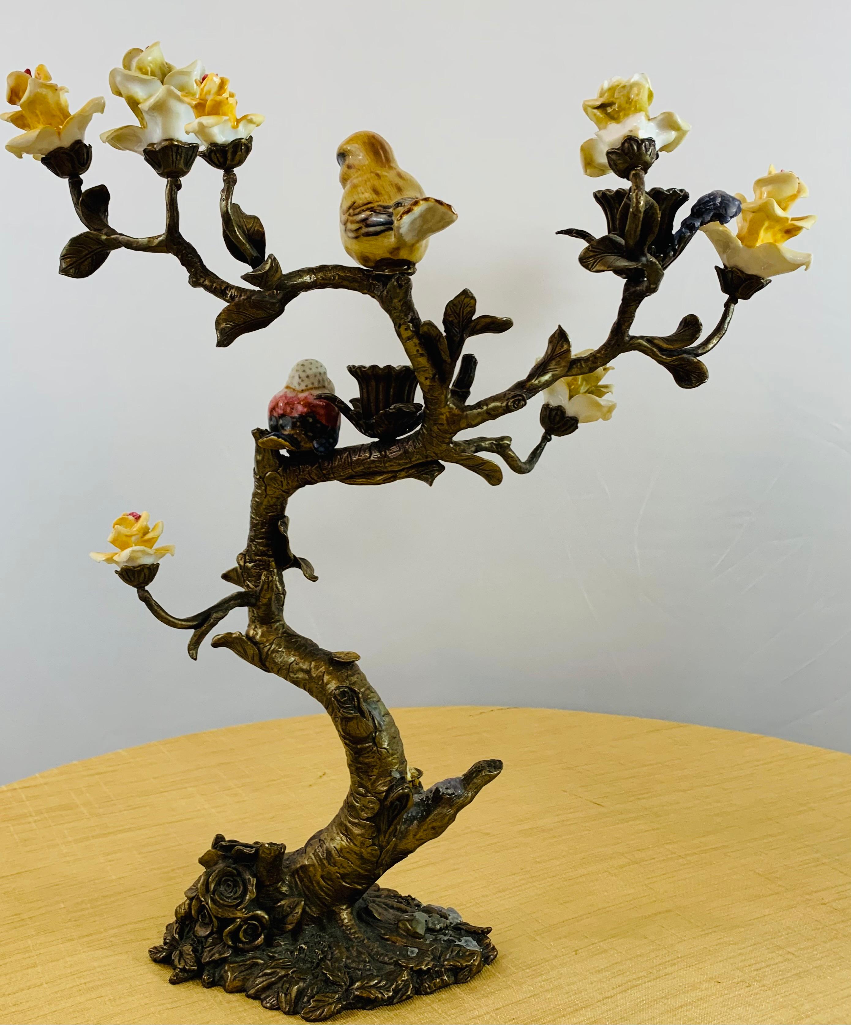 Bronze Tree with Birds and Flowers Candleholder or Candelabra, a Pair 10