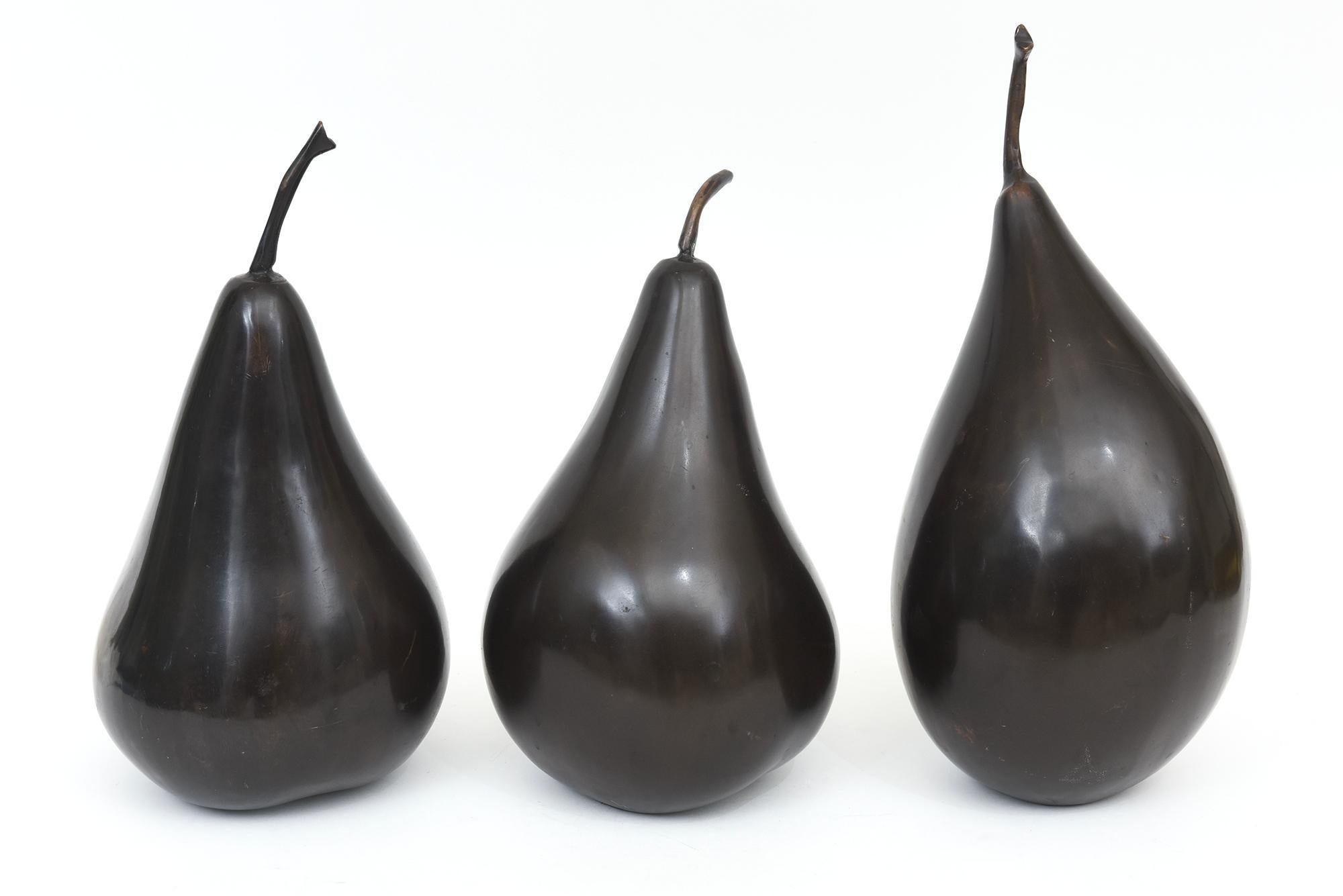 Organic Modern Bronze Trio Of Large Abstract Pear Sculptures For Sale