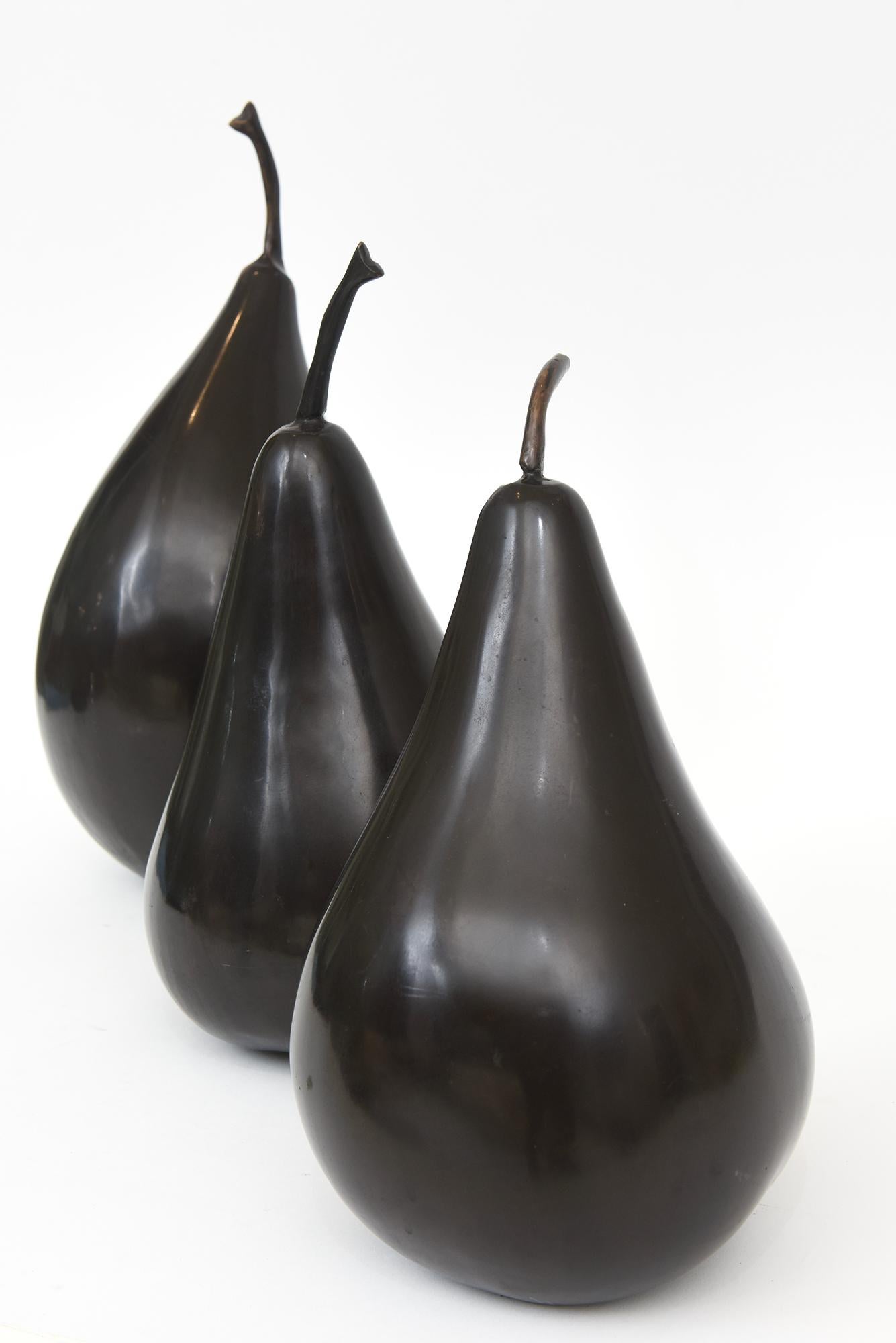 Late 20th Century Bronze Trio Of Large Abstract Pear Sculptures For Sale