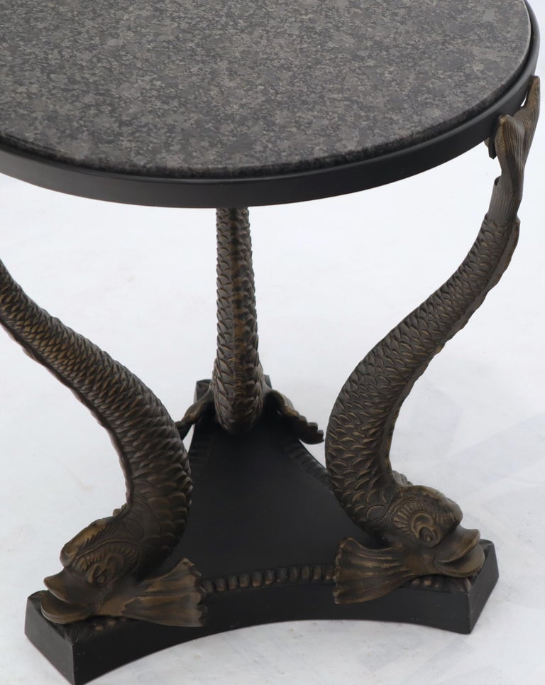 Bronze Triple Dolphins Base Granite Top Round Side End ...