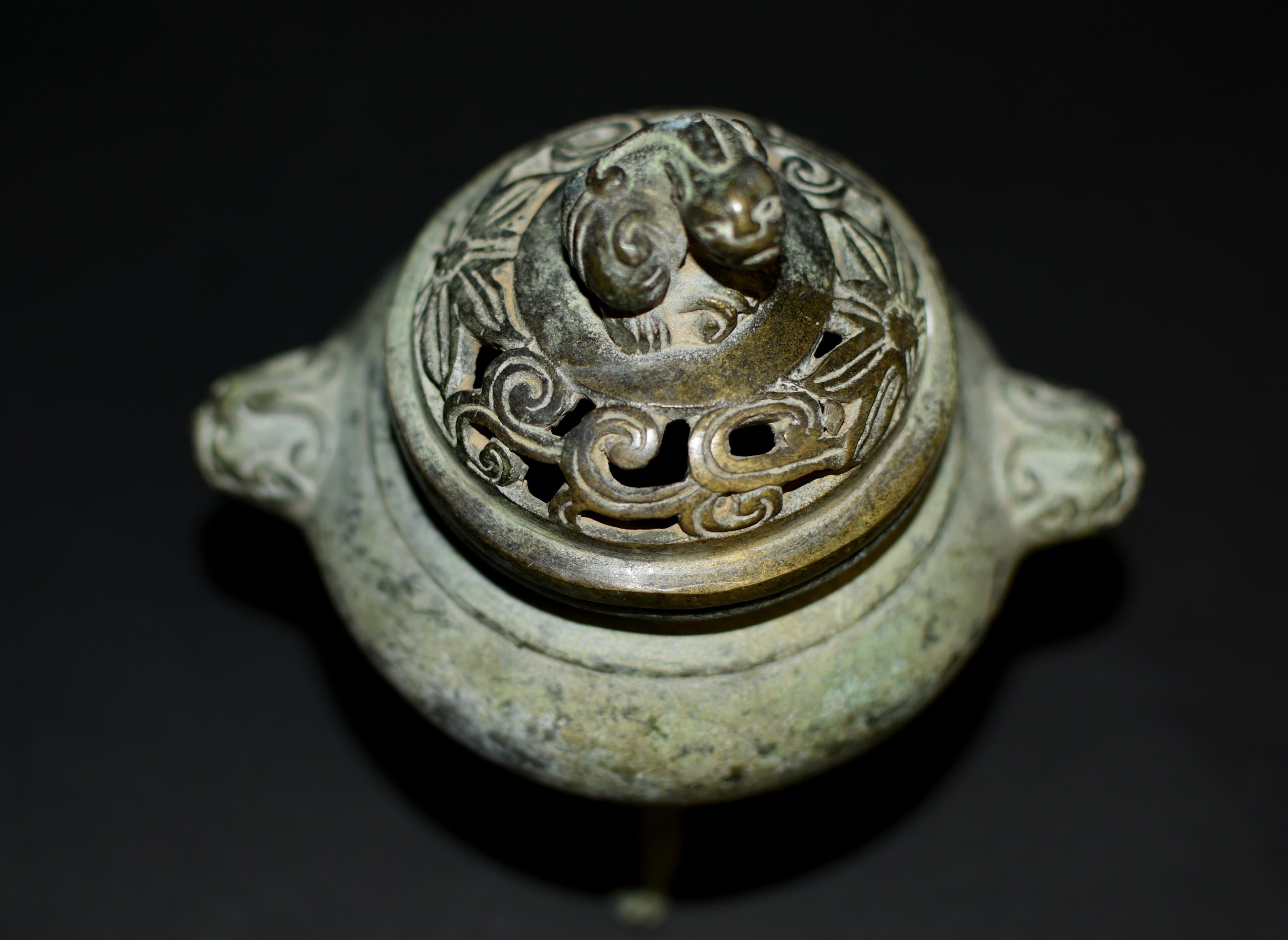 Bronze Tripod Censer Foo Dog Lion Incense Burner 3