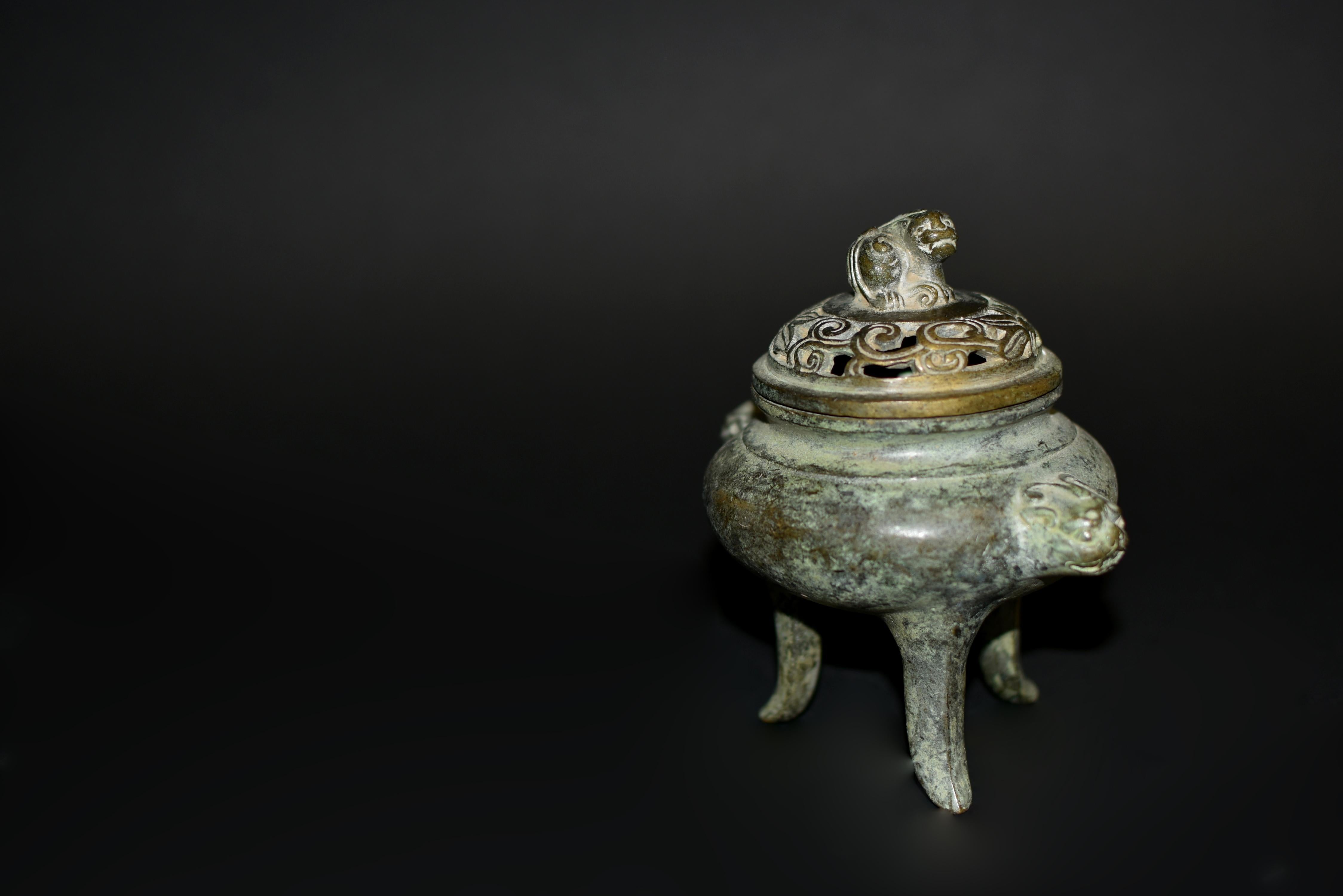 Bronze Tripod Censer Foo Dog Lion Incense Burner 9