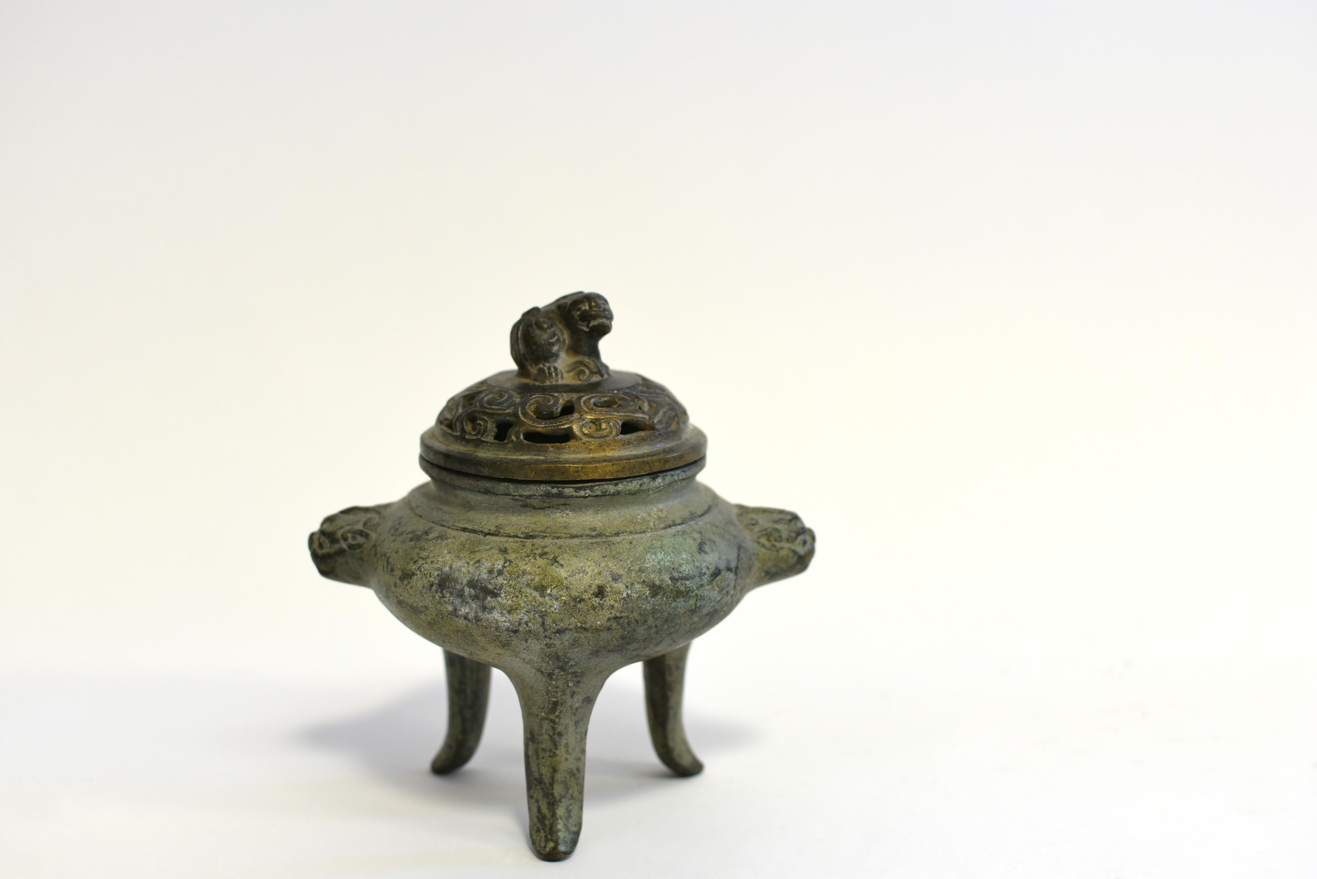 Bronze Tripod Censer Foo Dog Lion Incense Burner 10
