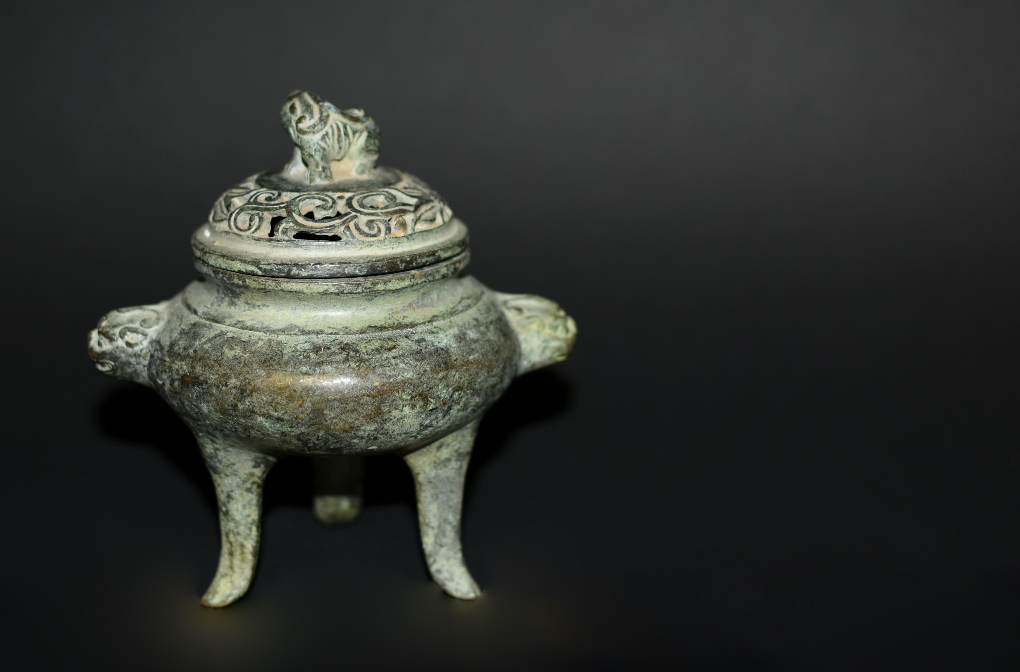 Hand-Crafted Bronze Tripod Censer Foo Dog Lion Incense Burner