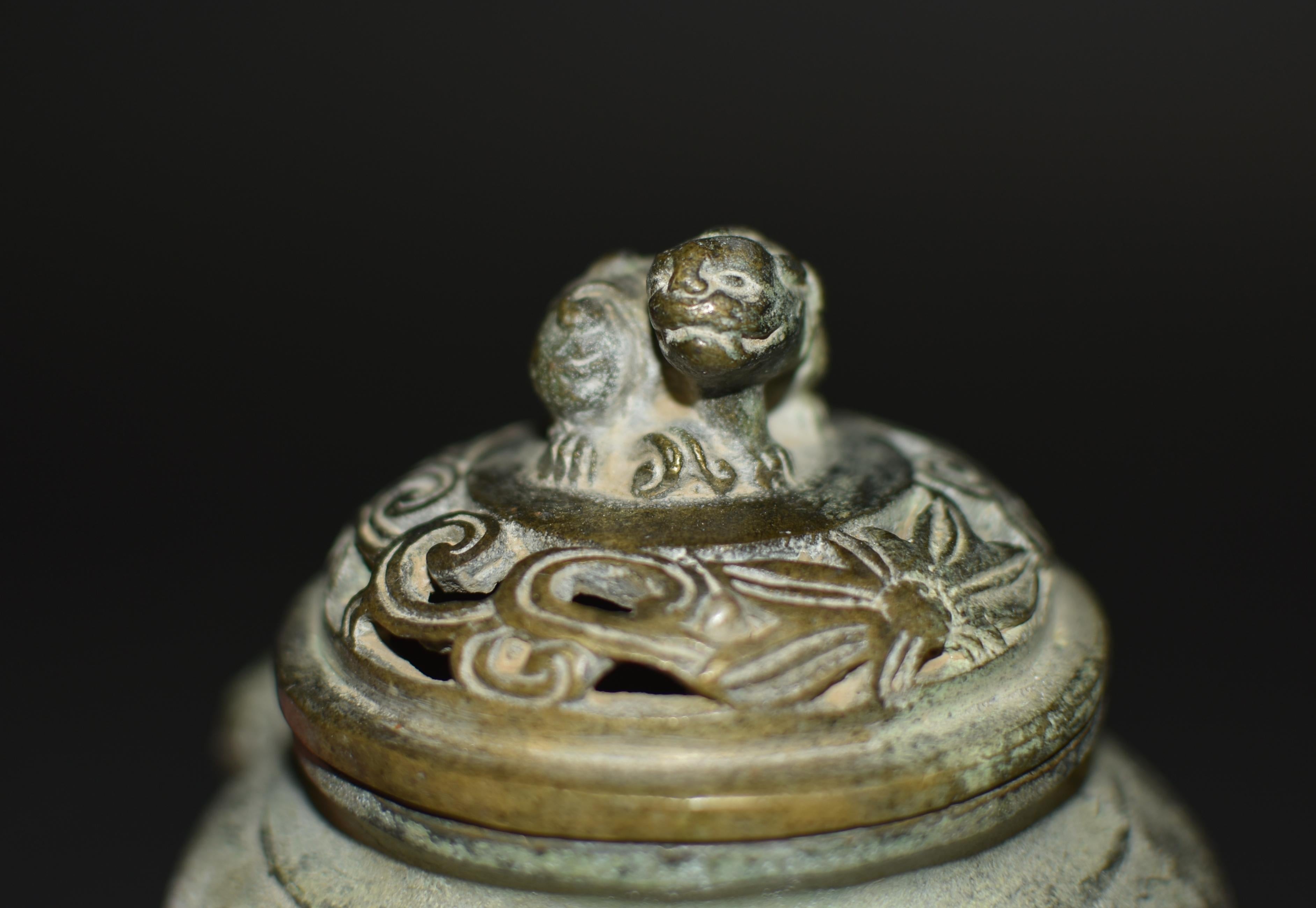 20th Century Bronze Tripod Censer Foo Dog Lion Incense Burner