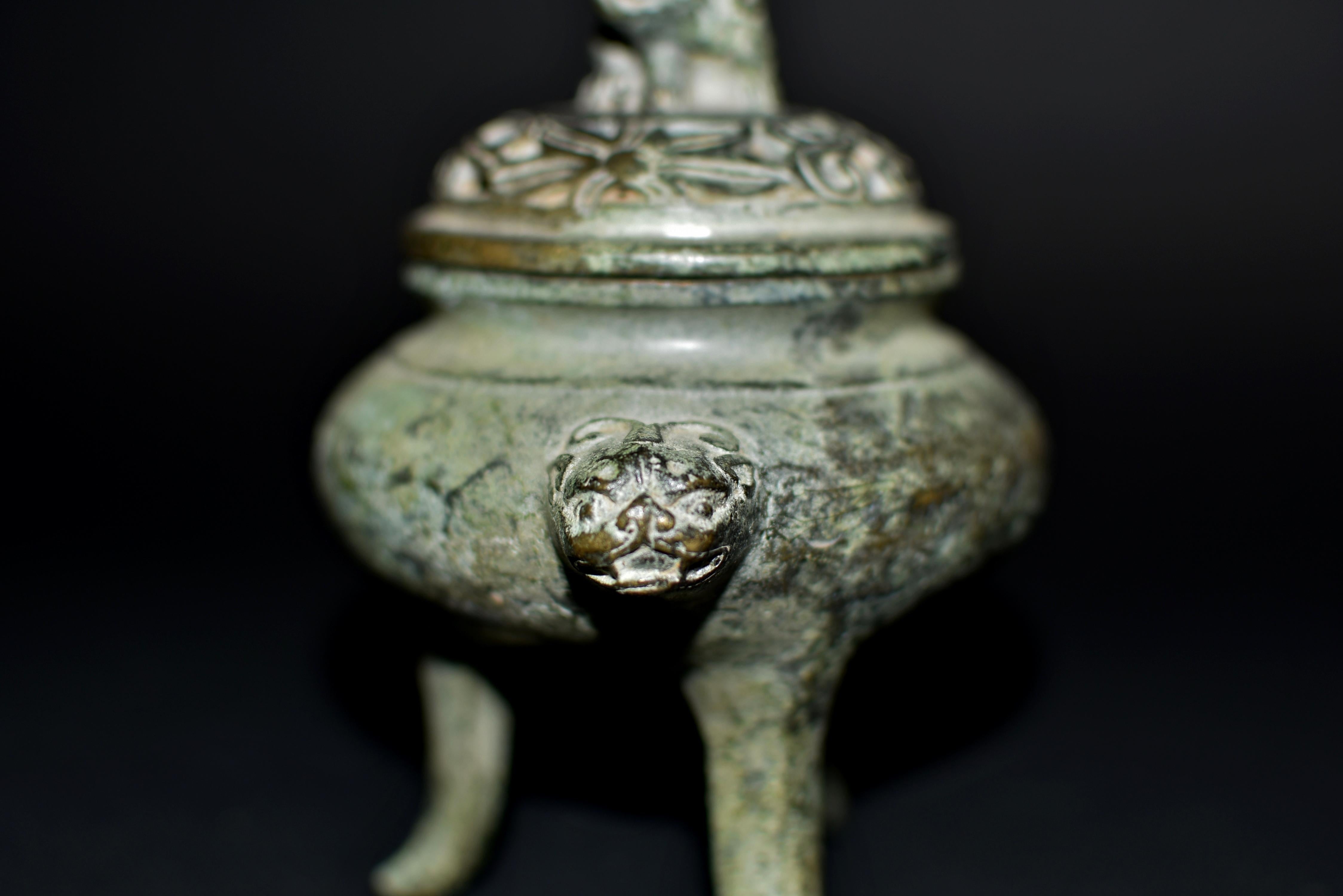 Bronze Tripod Censer Foo Dog Lion Incense Burner 1