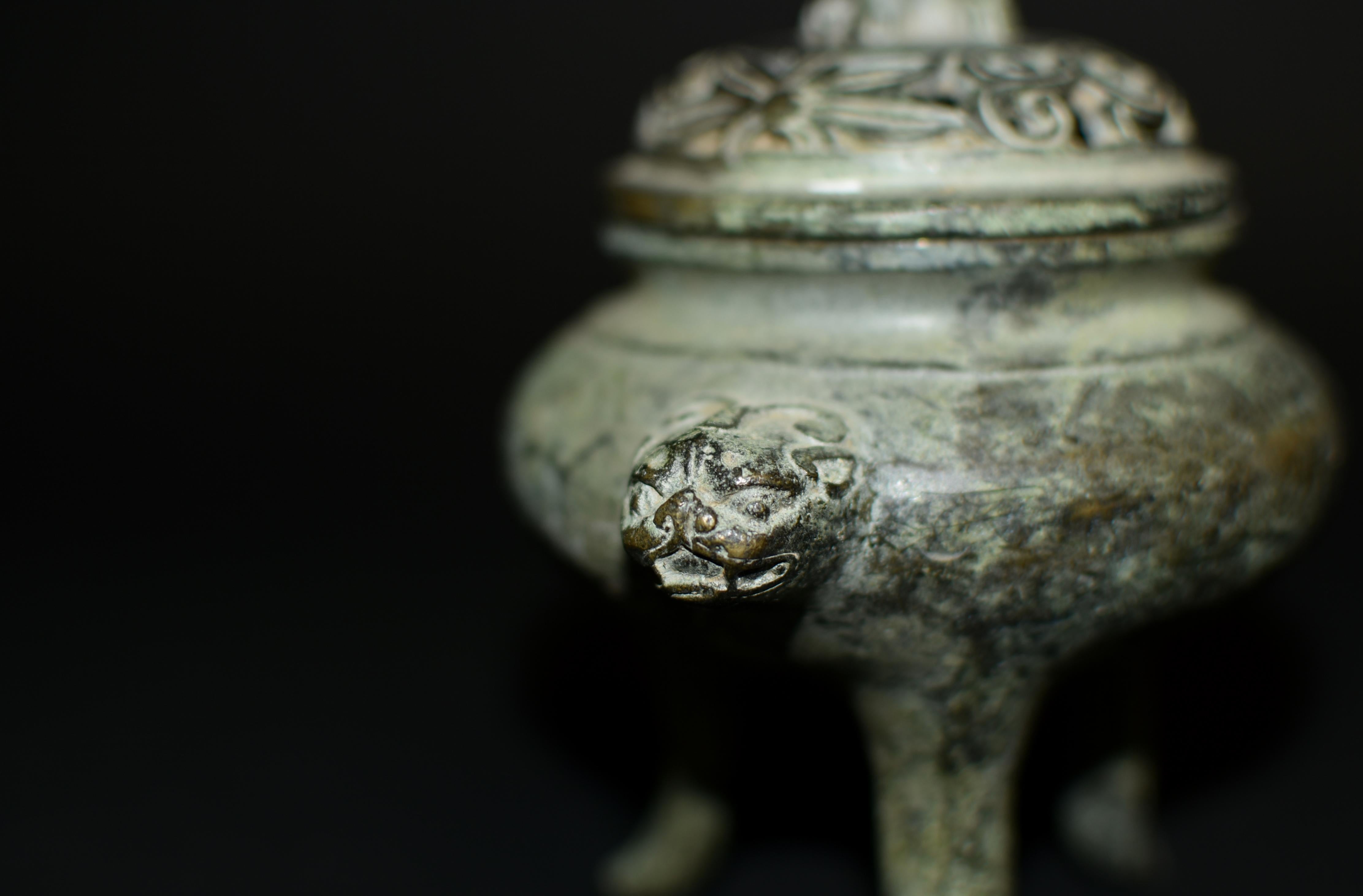 Bronze Tripod Censer Foo Dog Lion Incense Burner 2