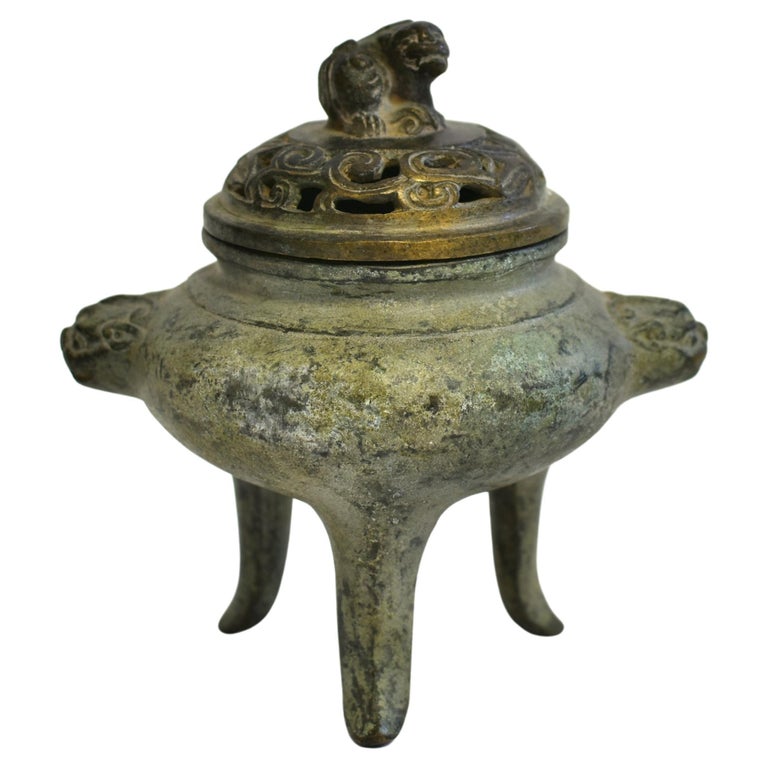 Bronze Tripod Censer Foo Dog Lion Incense Burner For Sale at 1stDibs