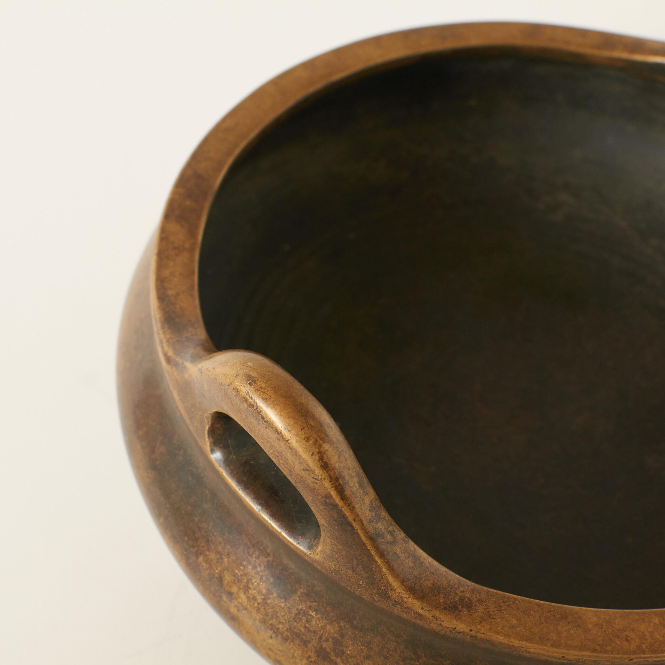 Chinese Bronze Tripod Censer with Double Ears For Sale