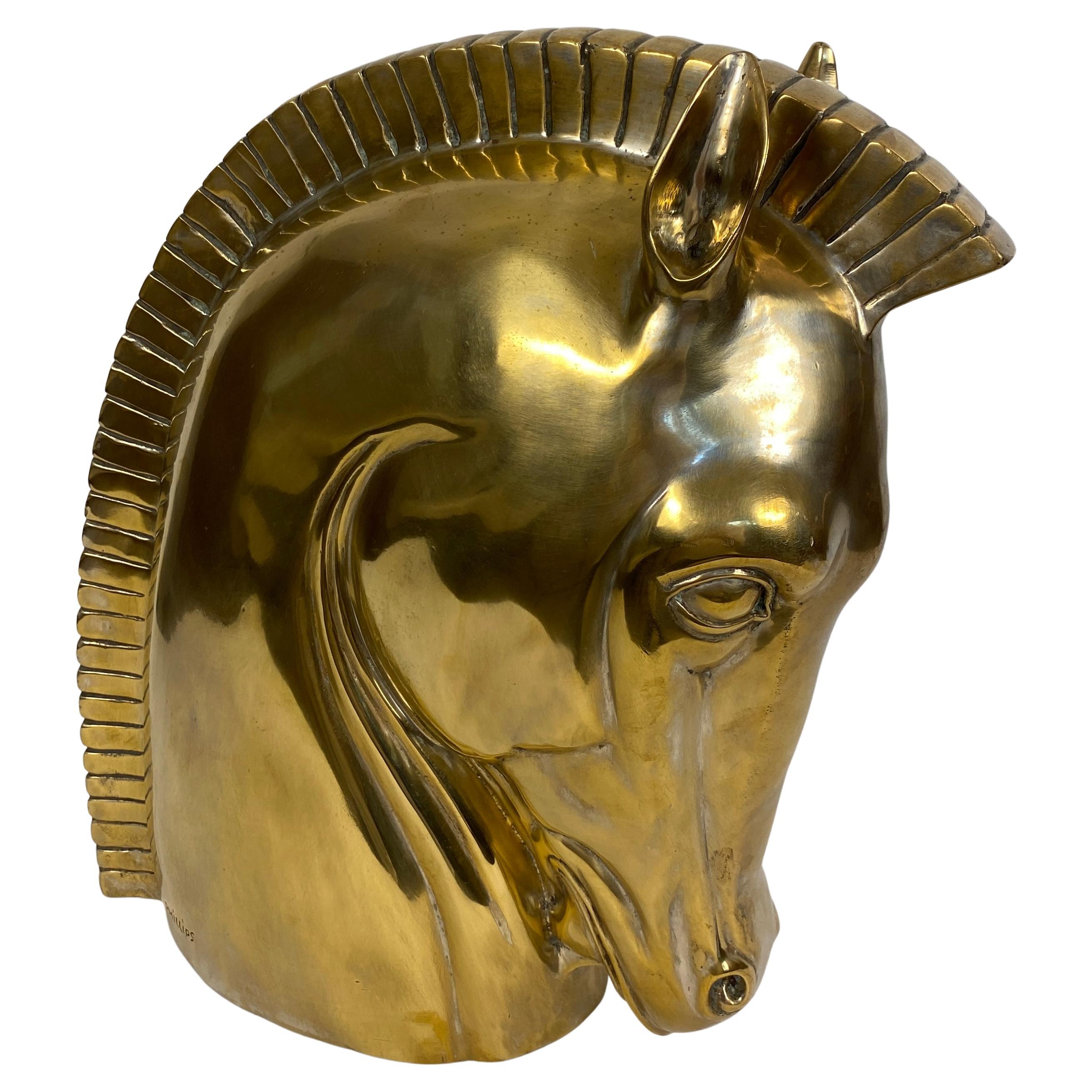 Bronze Trojan Horse Sculpture Signed Phillips For Sale