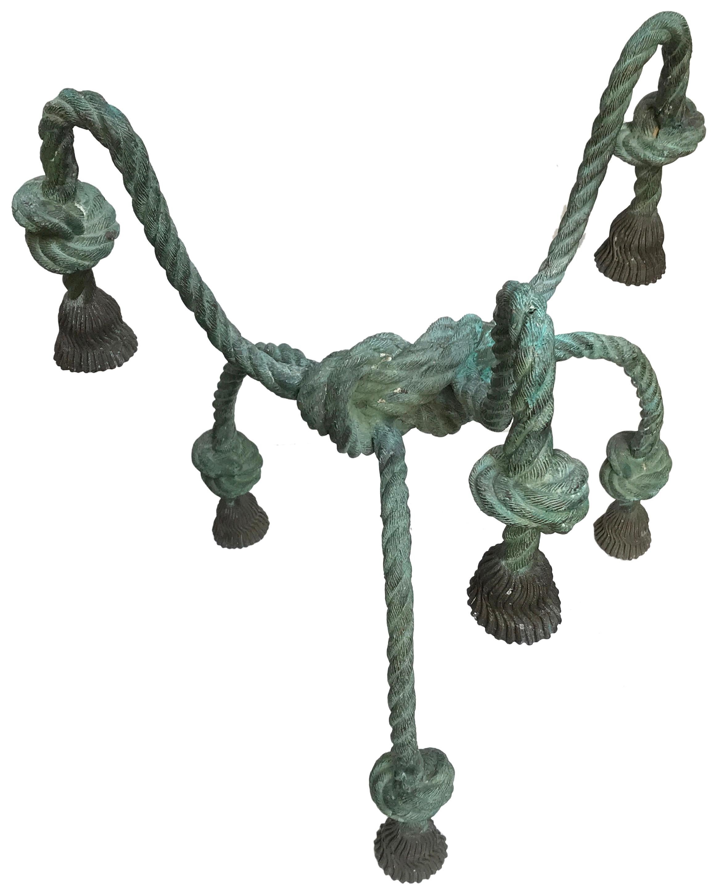 French Bronze Trompe l'oeil Rope and Tassels Table Base For Sale