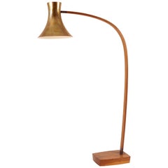 Bronze Leafed Trumpet Shaped Floor Lamp with Walnut Laminated Arm 