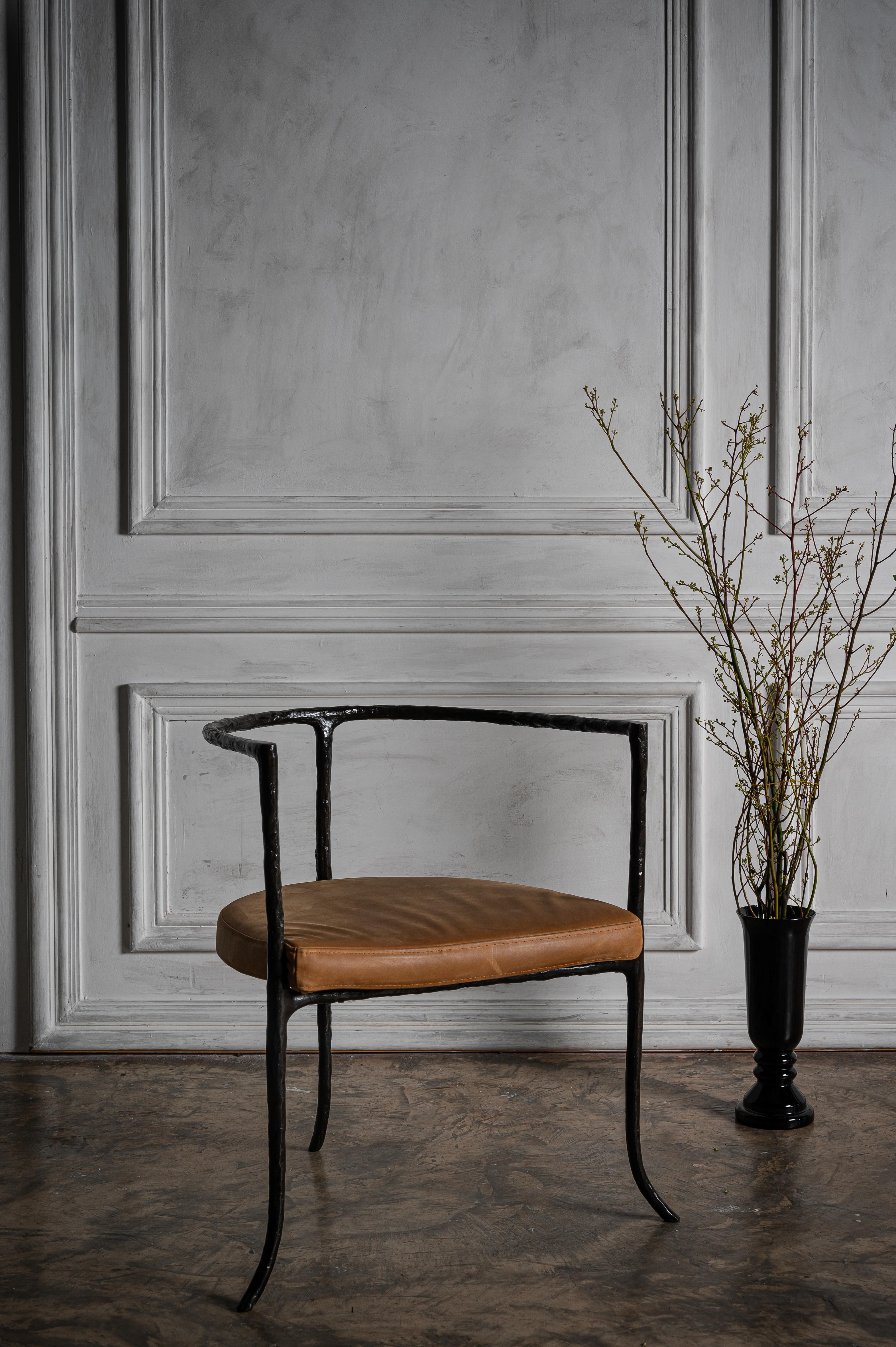 Contemporary Twig Side Chair in Cast Bronze with Leather Seat by Elan Atelier (Preorder) For Sale