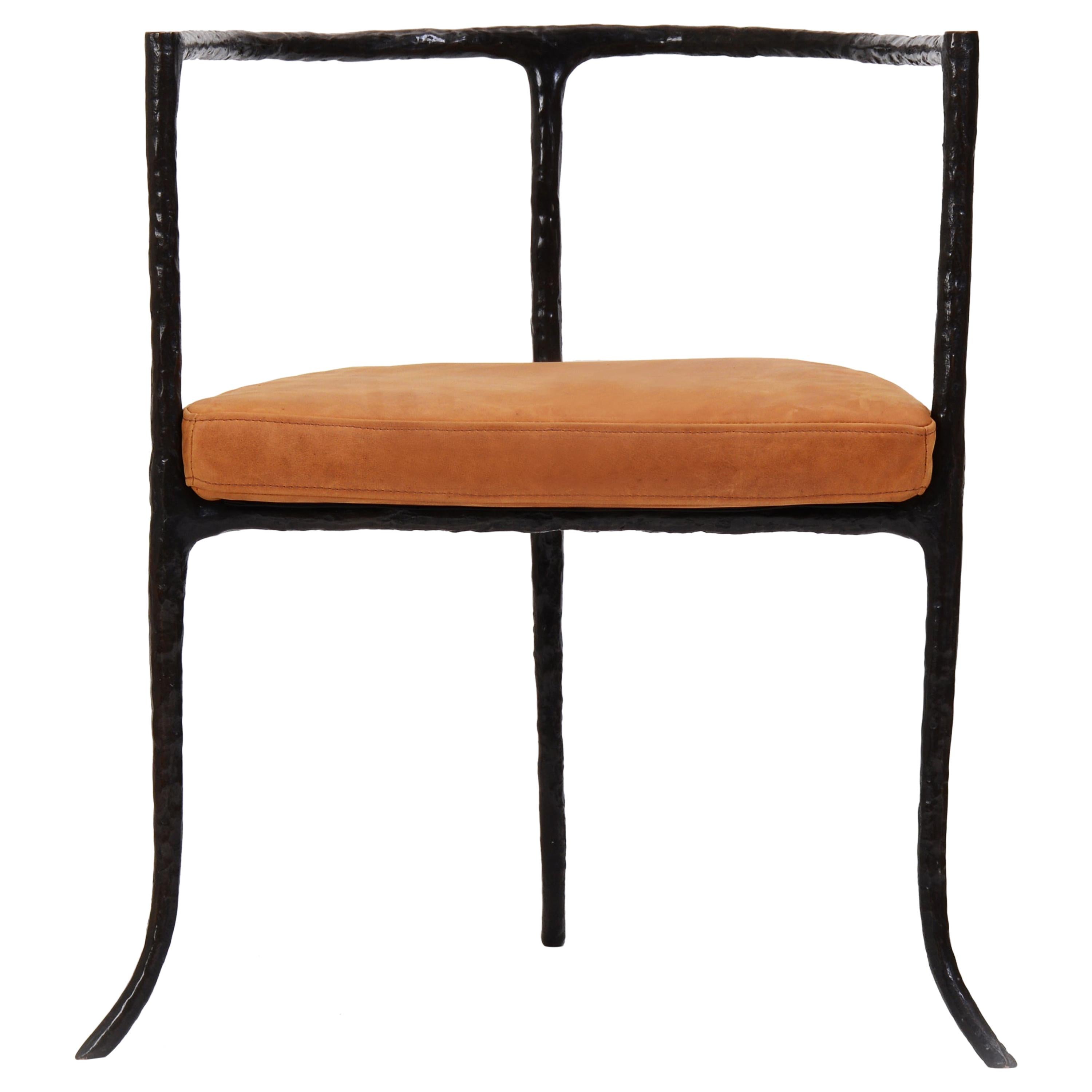 Chaise d'appoint Twig en bronze moulé avec assise en cuir par Elan Atelier (approvisionnement)