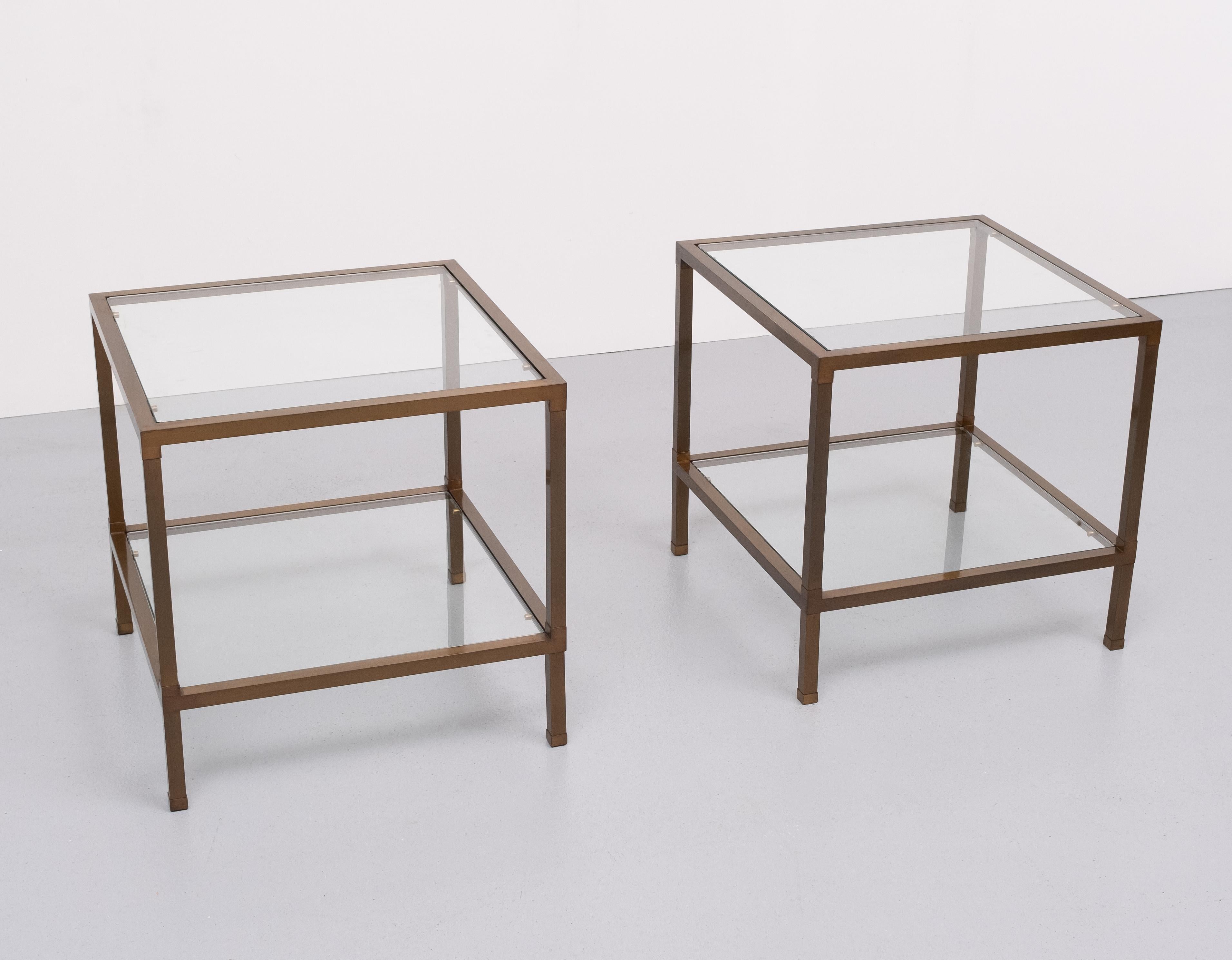 Late 20th Century Bronze Two Tier Square Side Tables, 1970s