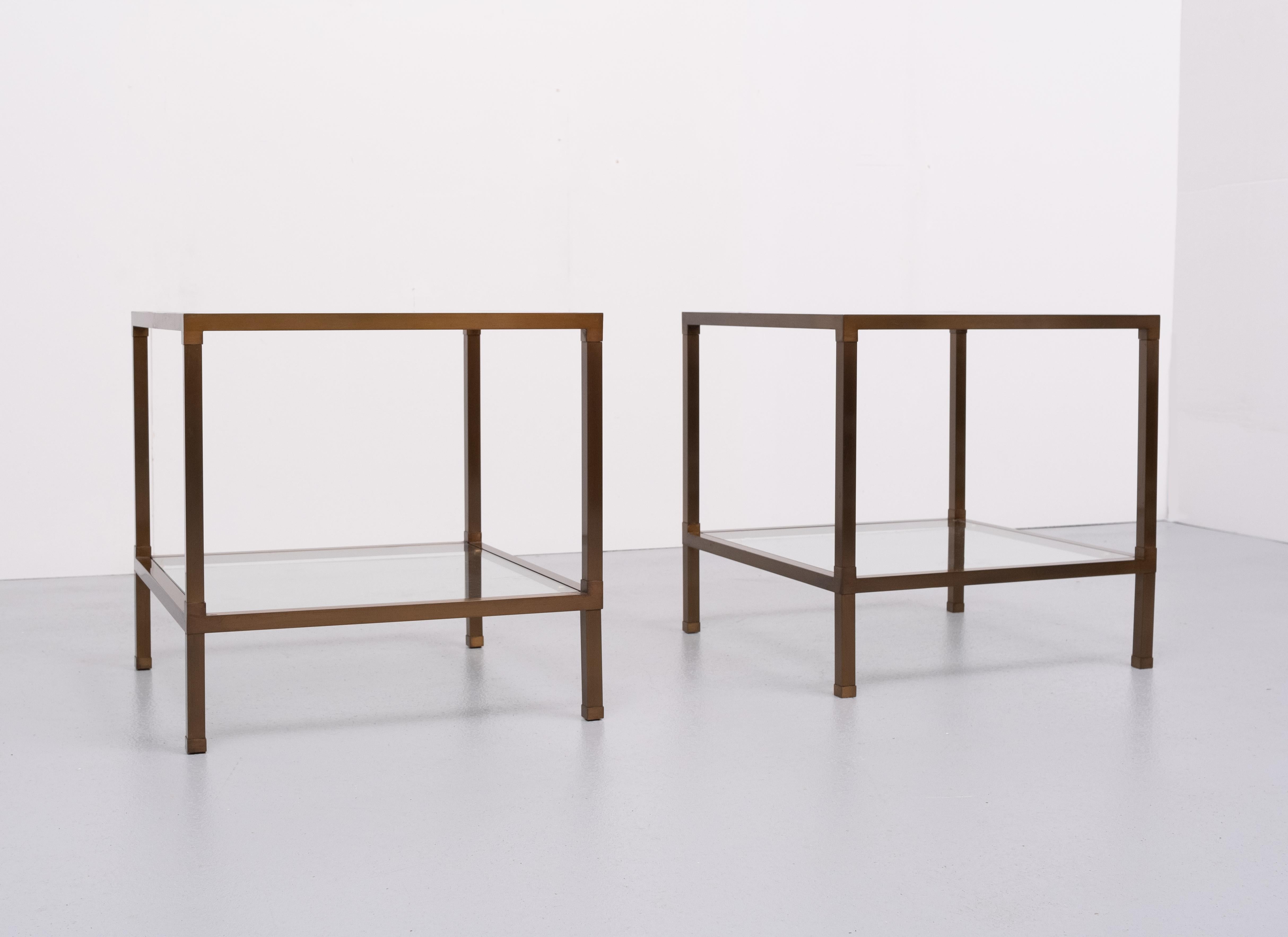 Bronze Two Tier Square Side Tables, 1970s 1