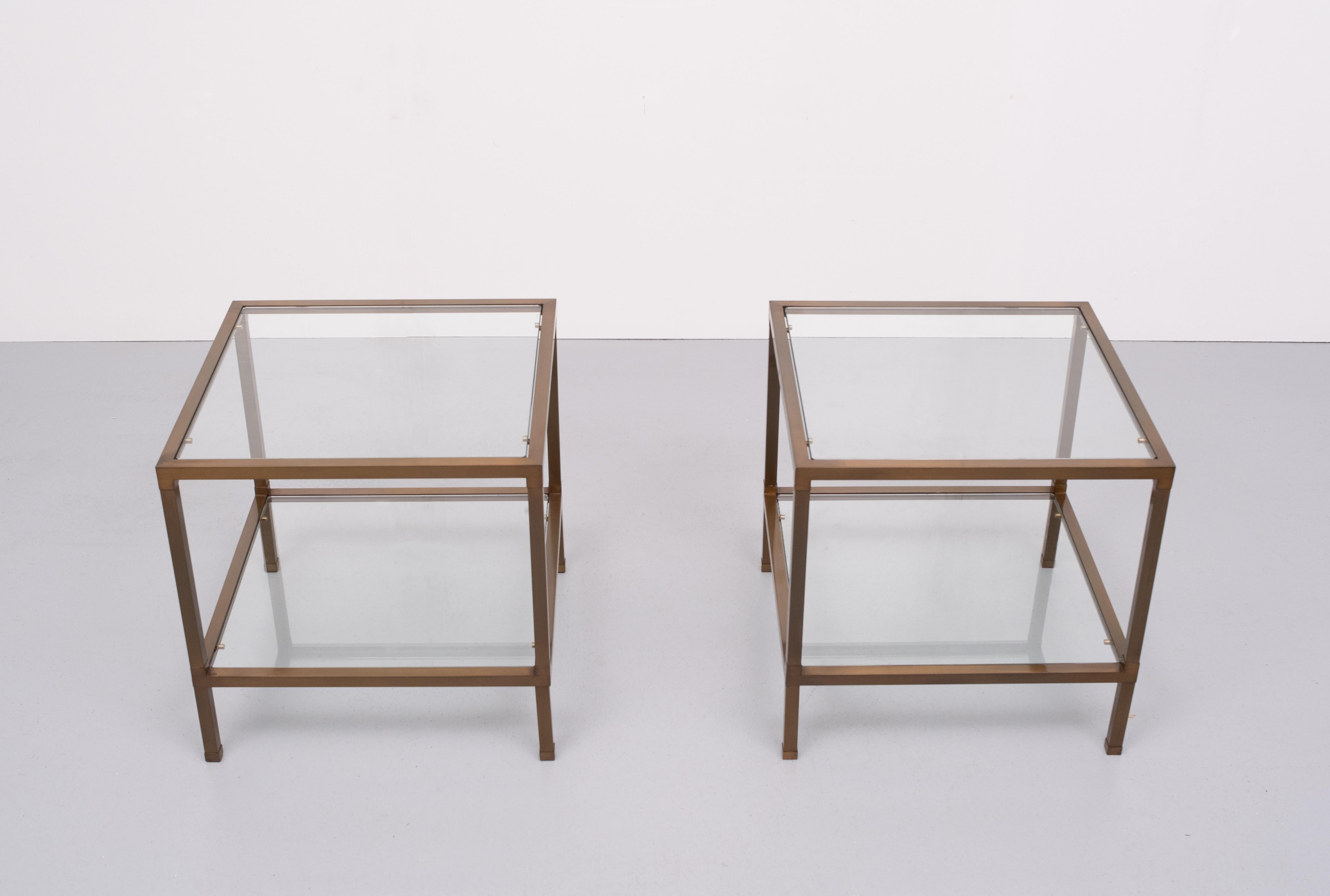 Bronze Two Tier Square Side Tables, 1970s 2