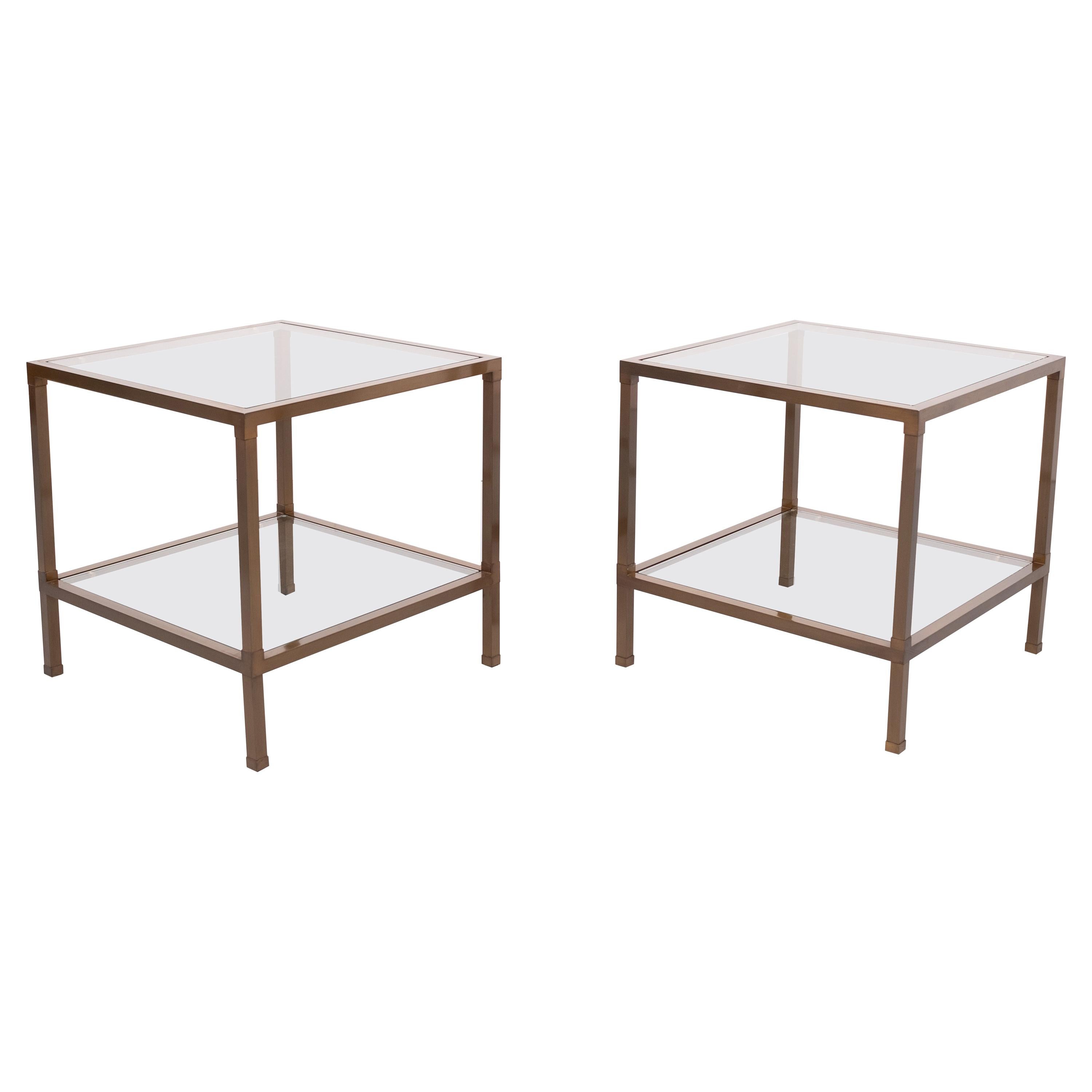Bronze Two Tier Square Side Tables, 1970s