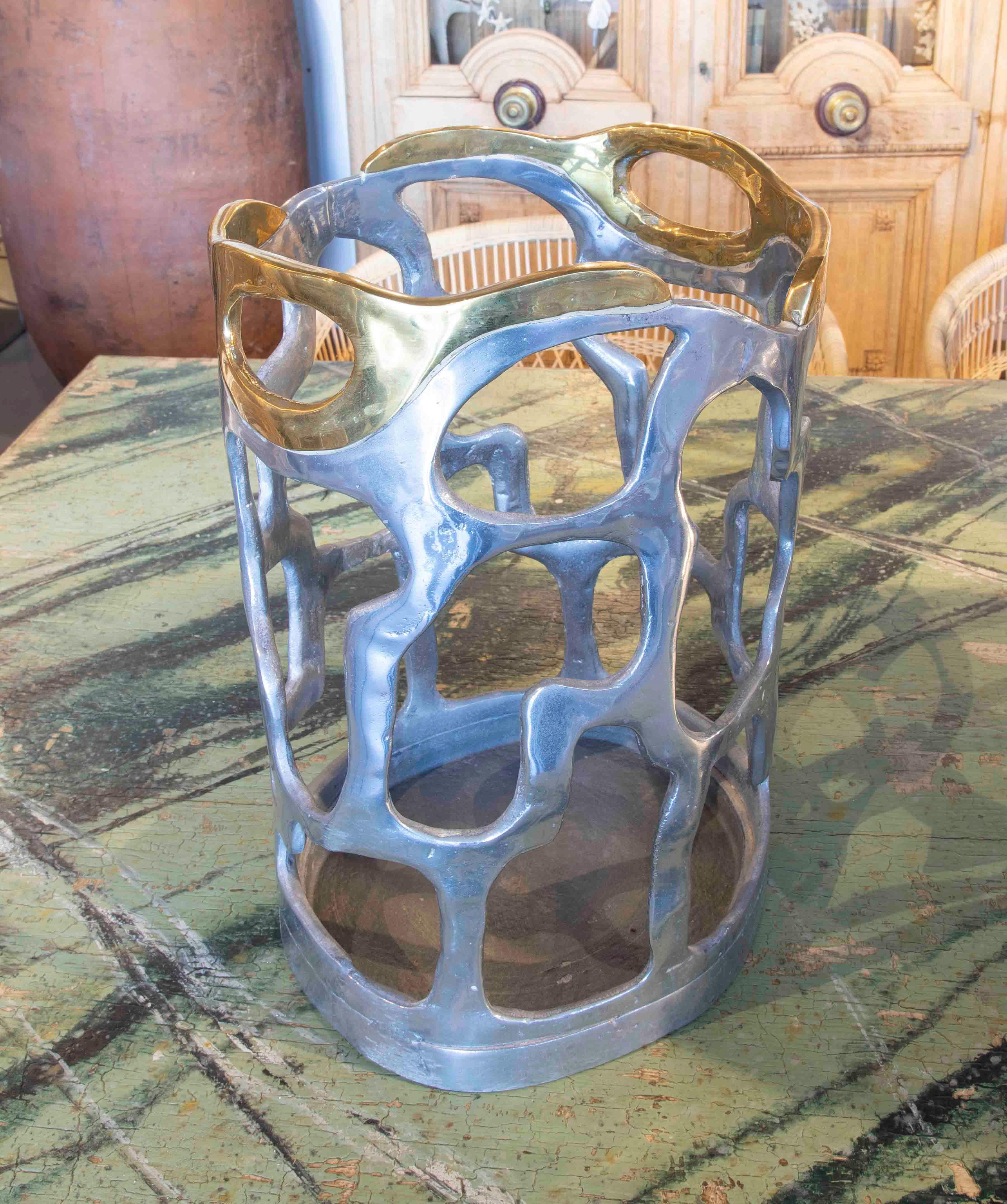 Spanish Bronze Umbrella Stand in Gold and Silver Finish by the Artist David Marshall For Sale