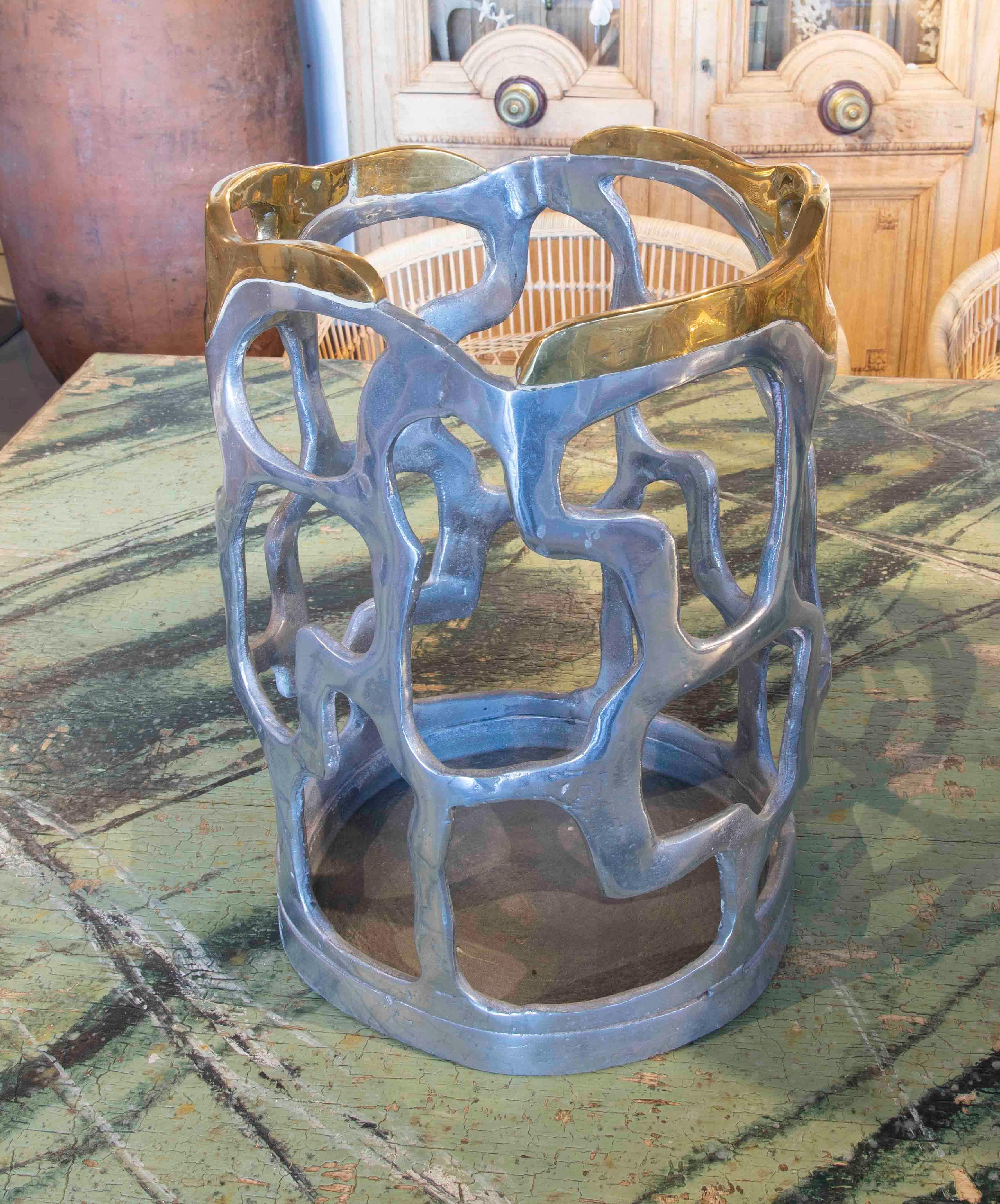 Bronze Umbrella Stand in Gold and Silver Finish by the Artist David Marshall In Good Condition For Sale In Marbella, ES