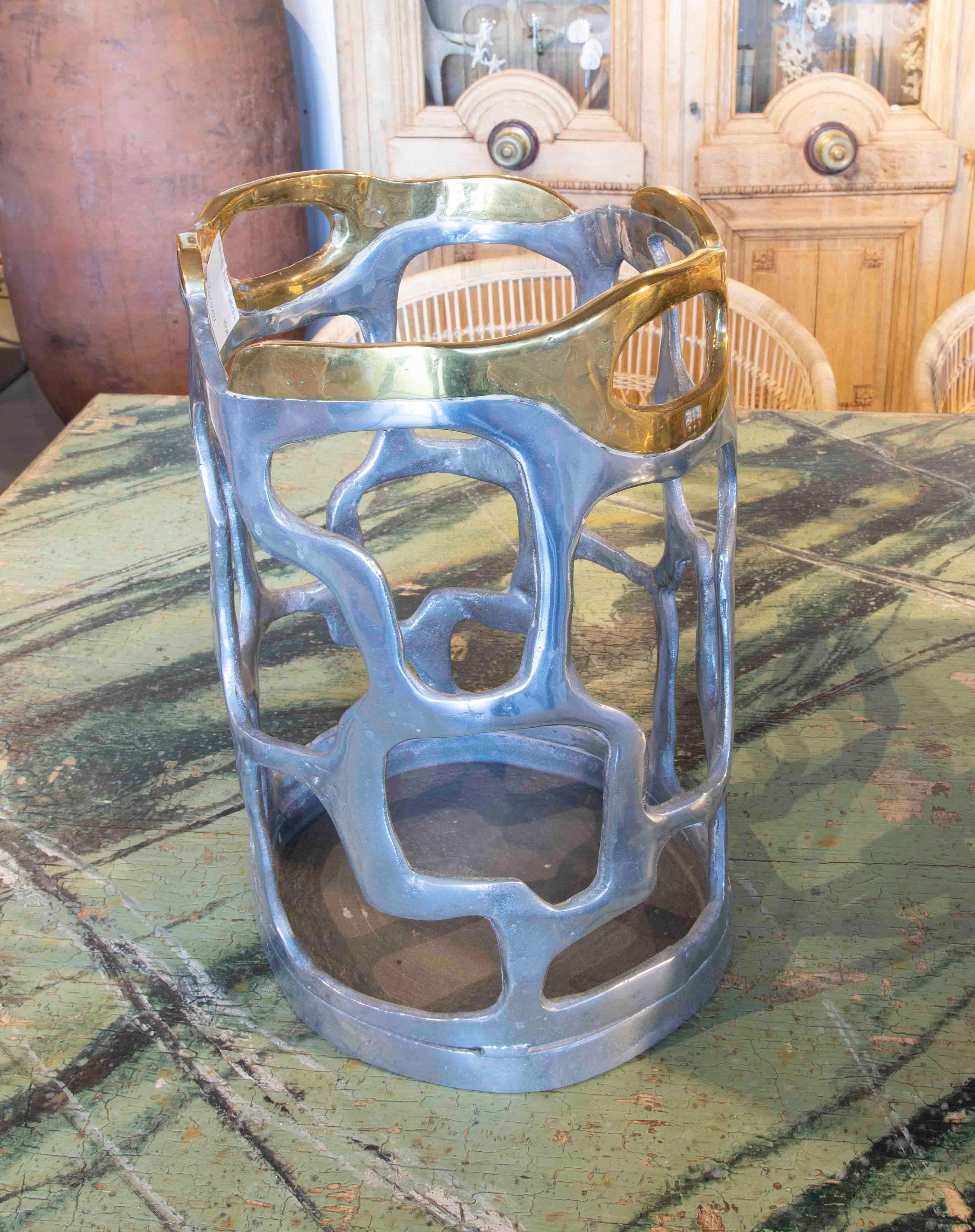 20th Century Bronze Umbrella Stand in Gold and Silver Finish by the Artist David Marshall For Sale