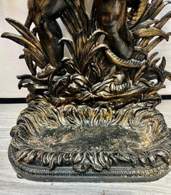 Bronze Umbrella Stand Sculpture of Putti Child with Snake Made in Italy