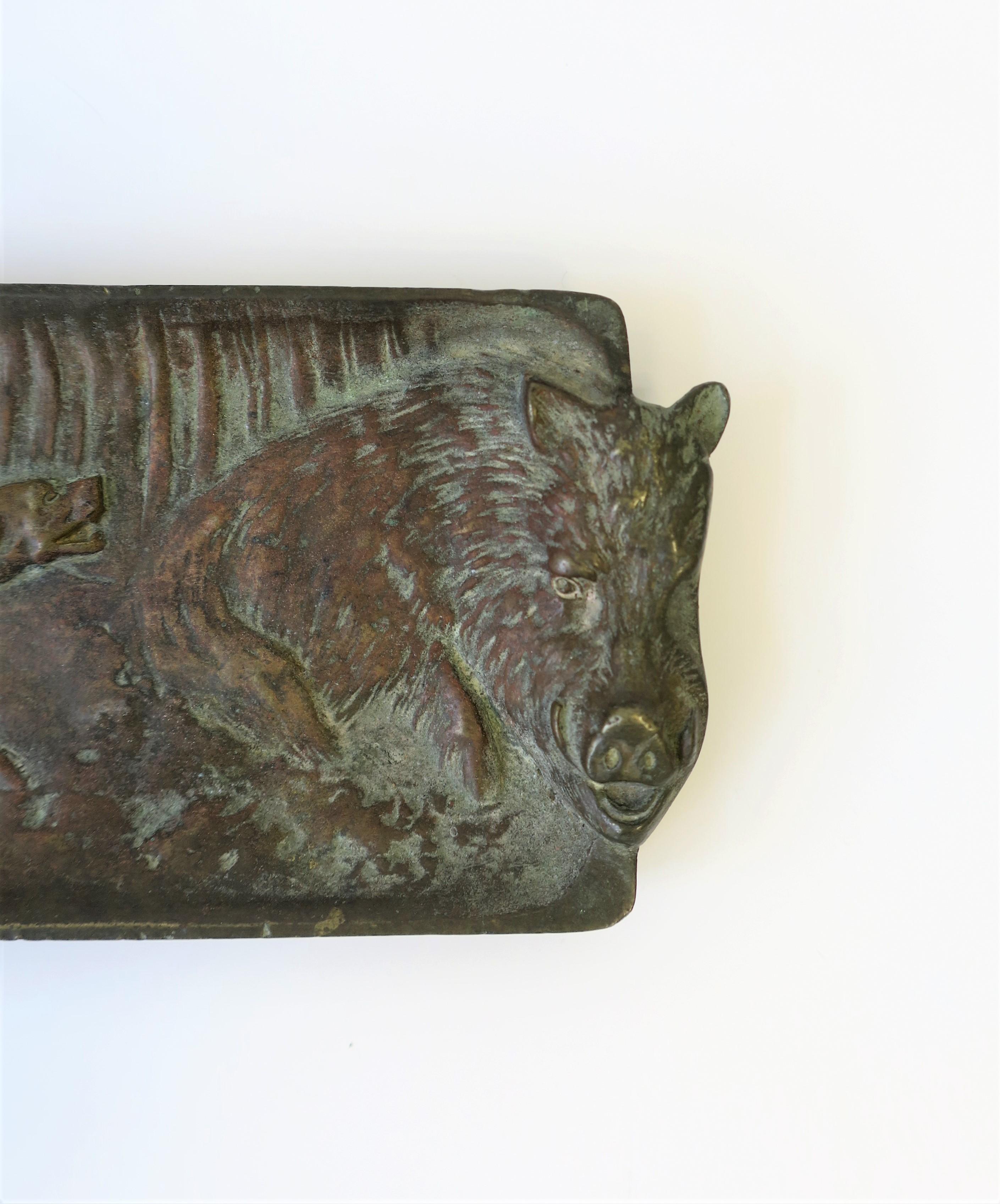 Brass Bronze Tray with Animal Dog Hunting Scene For Sale