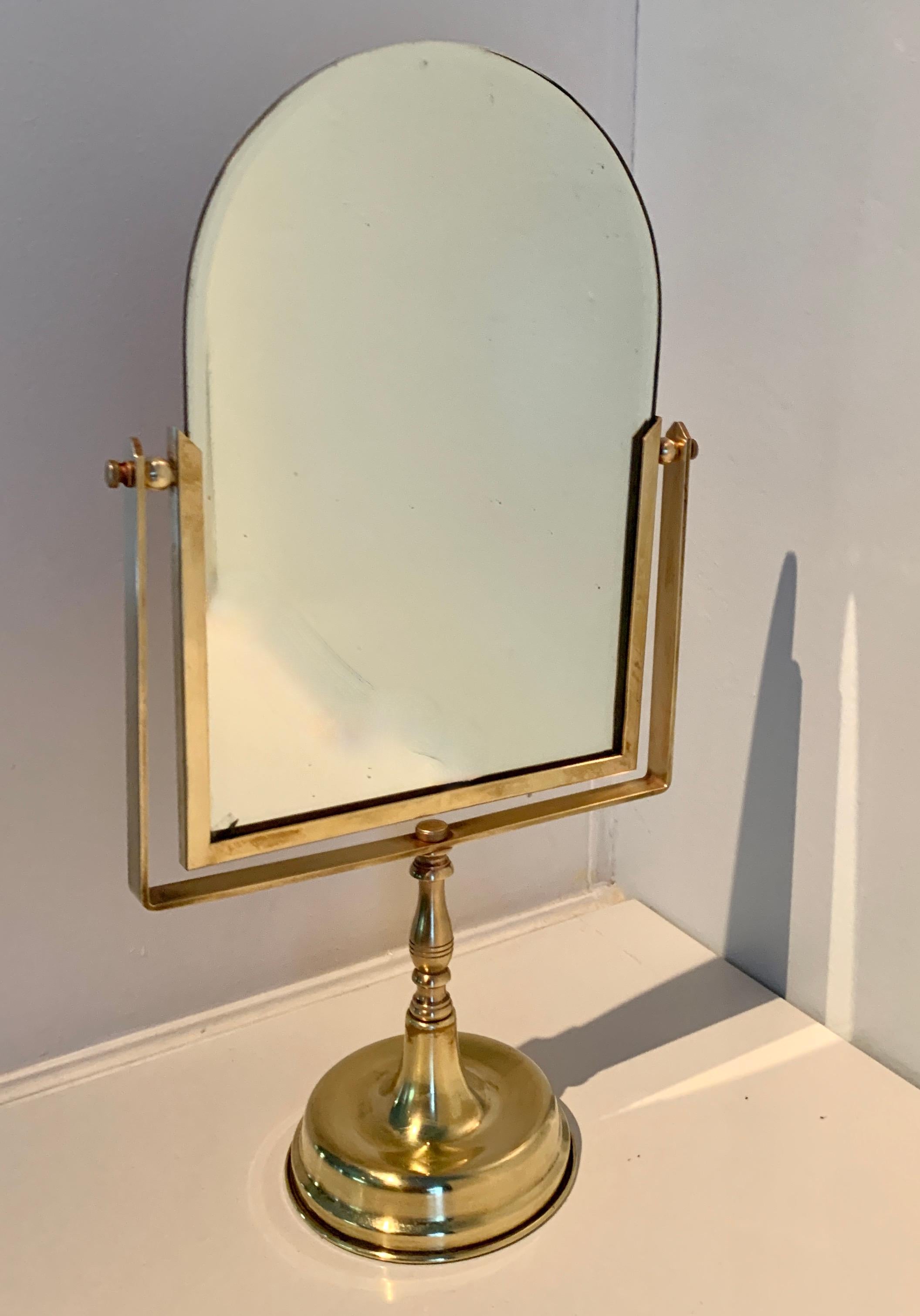 Mid-Century Modern Bronze Vanity or Table Mirror on Stand For Sale