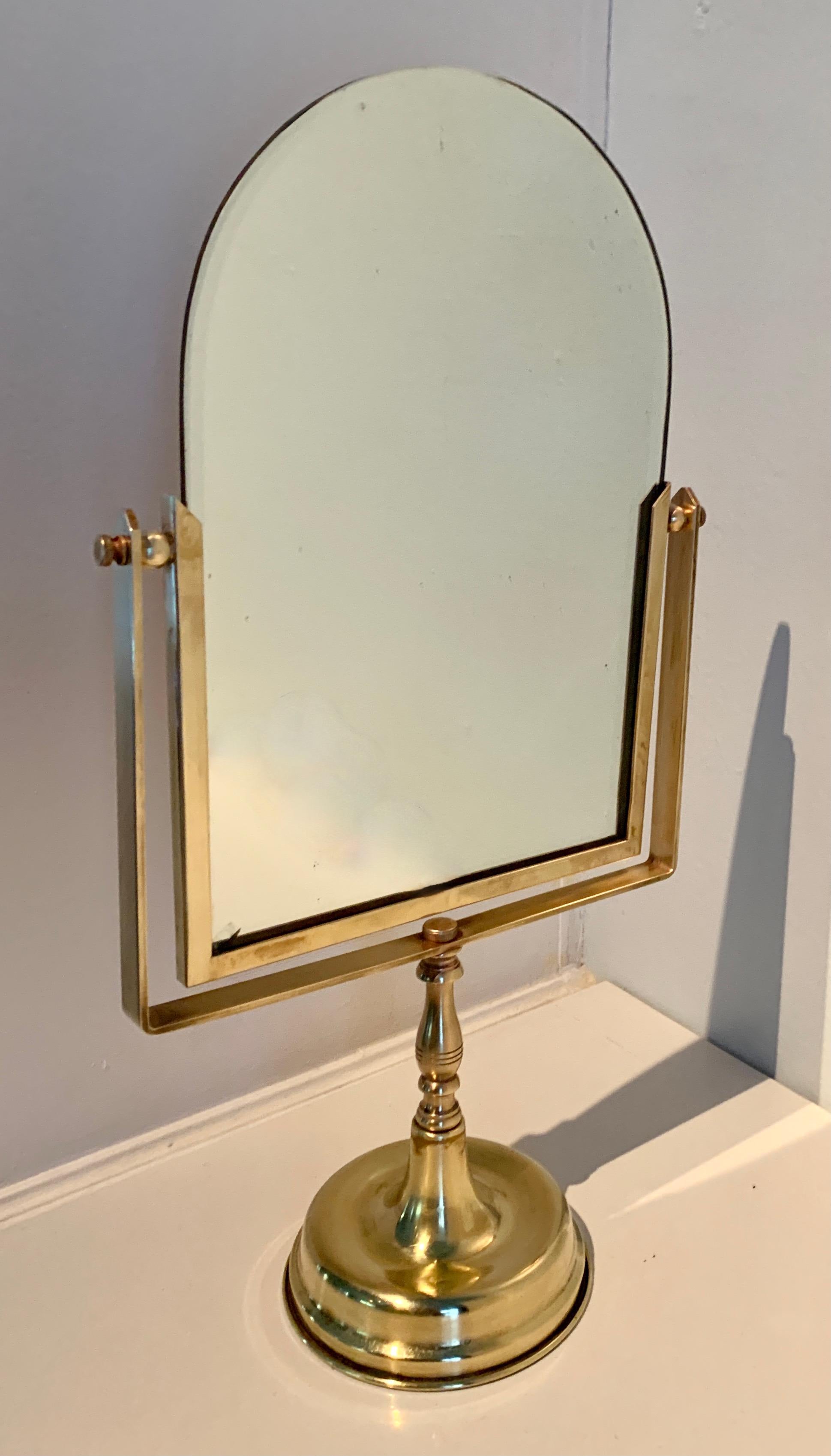 Polished Bronze Vanity or Table Mirror on Stand For Sale