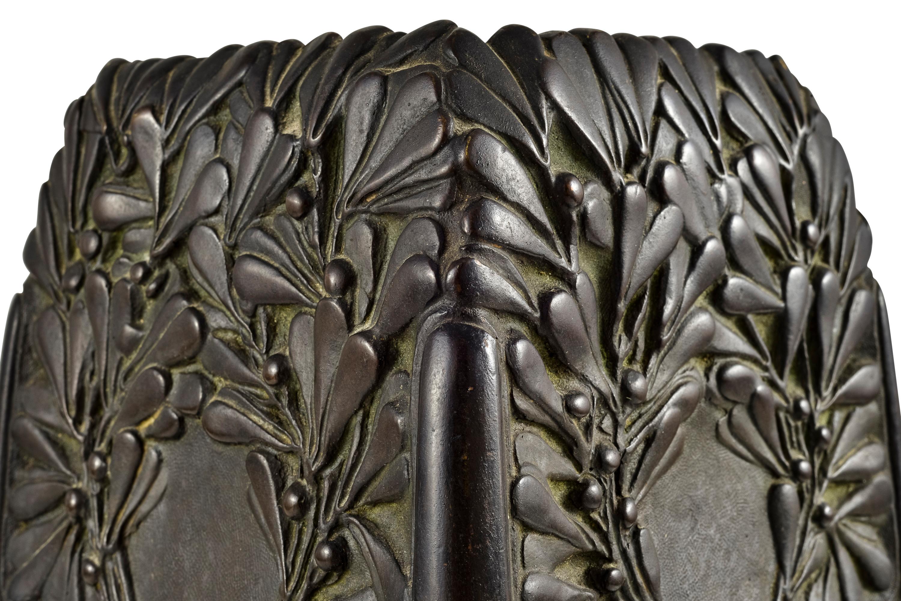 Bronze Vase Austrian Jugendstil Gustav Gurschner Vienna circa 1903 Floral Relief For Sale 2