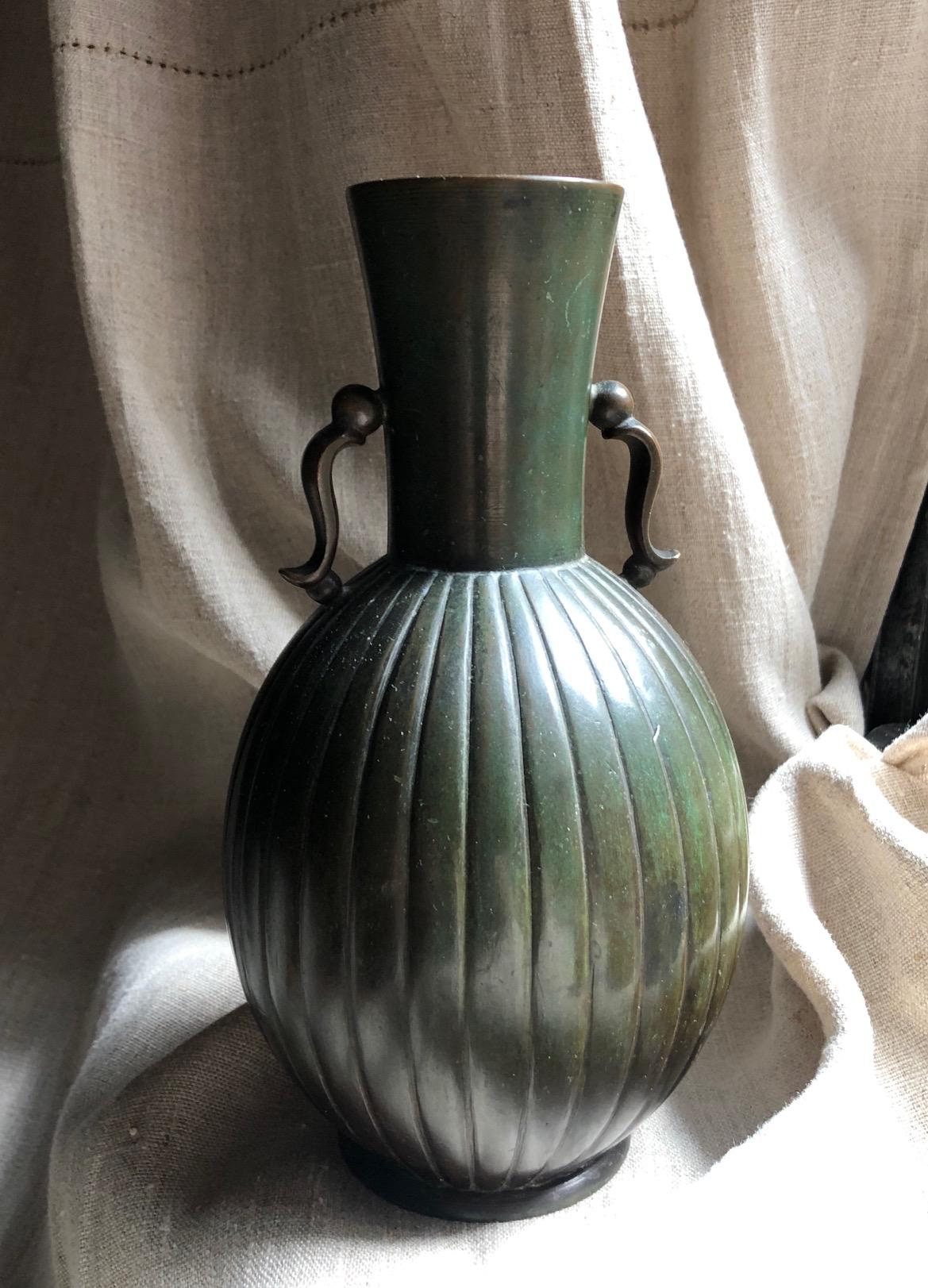 Patinated bronze vase by GAB, Sweden, Circa 1930th-40th.
Marked by manufacturer.