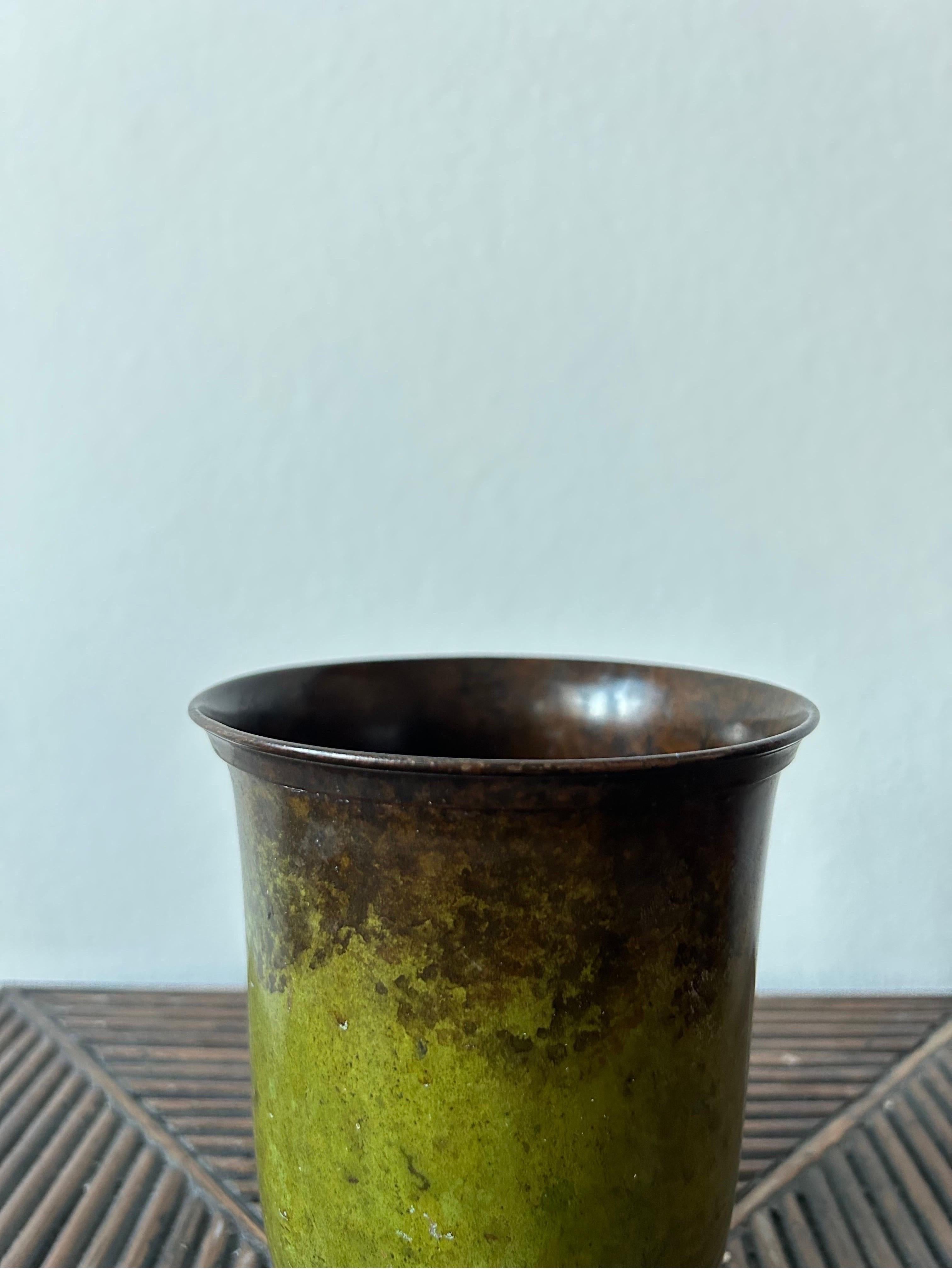 Rare Art Deco Bronze vase by Danish manufacturer HF Ildfast Bronze made in Denmark in the 1930’s, the vase carries the original patina which has been made in the 1930’s at the manufactures workshop and has only gotten more beautiful and charming