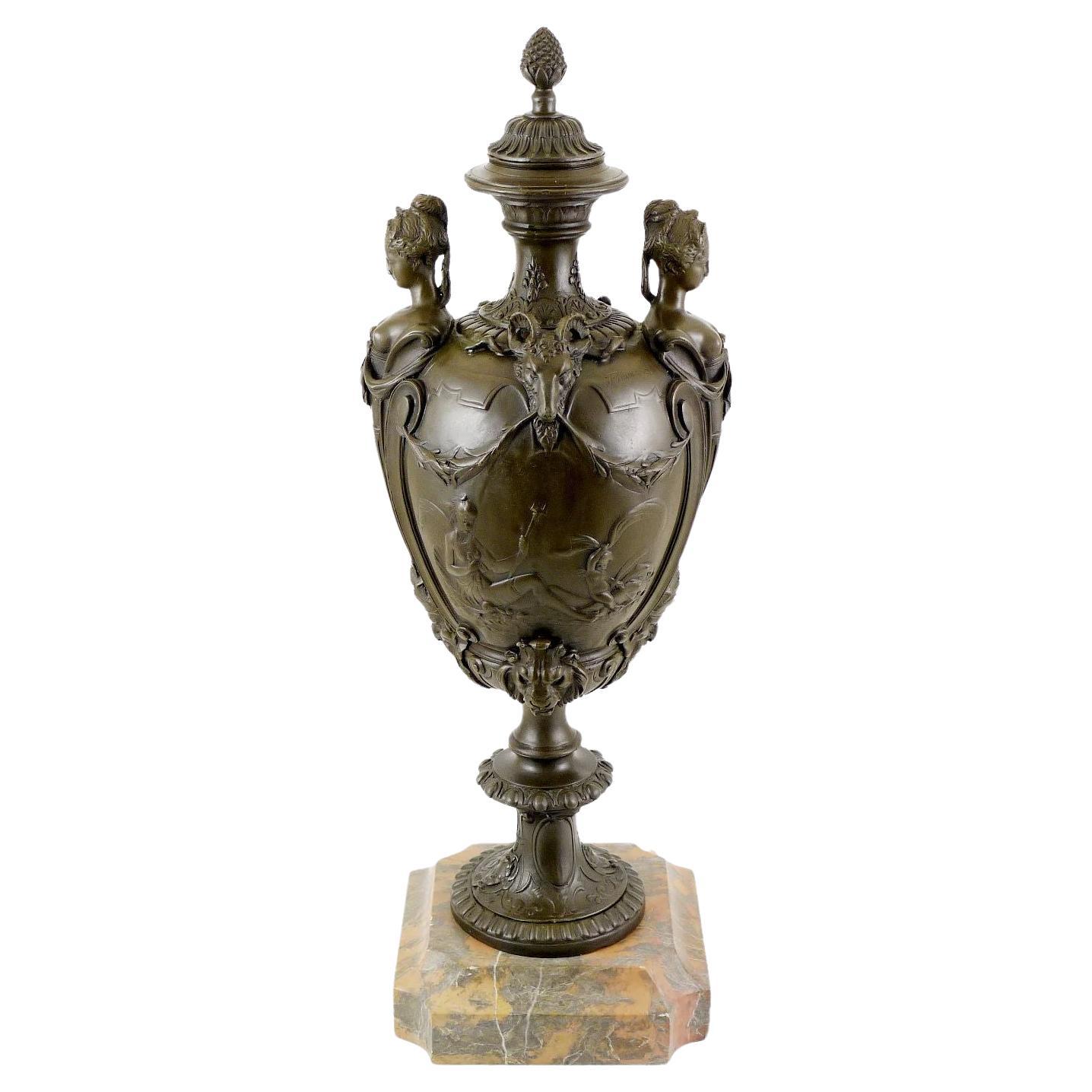 Bronze Vase on Marble Base, Decorative Sculpture Vase