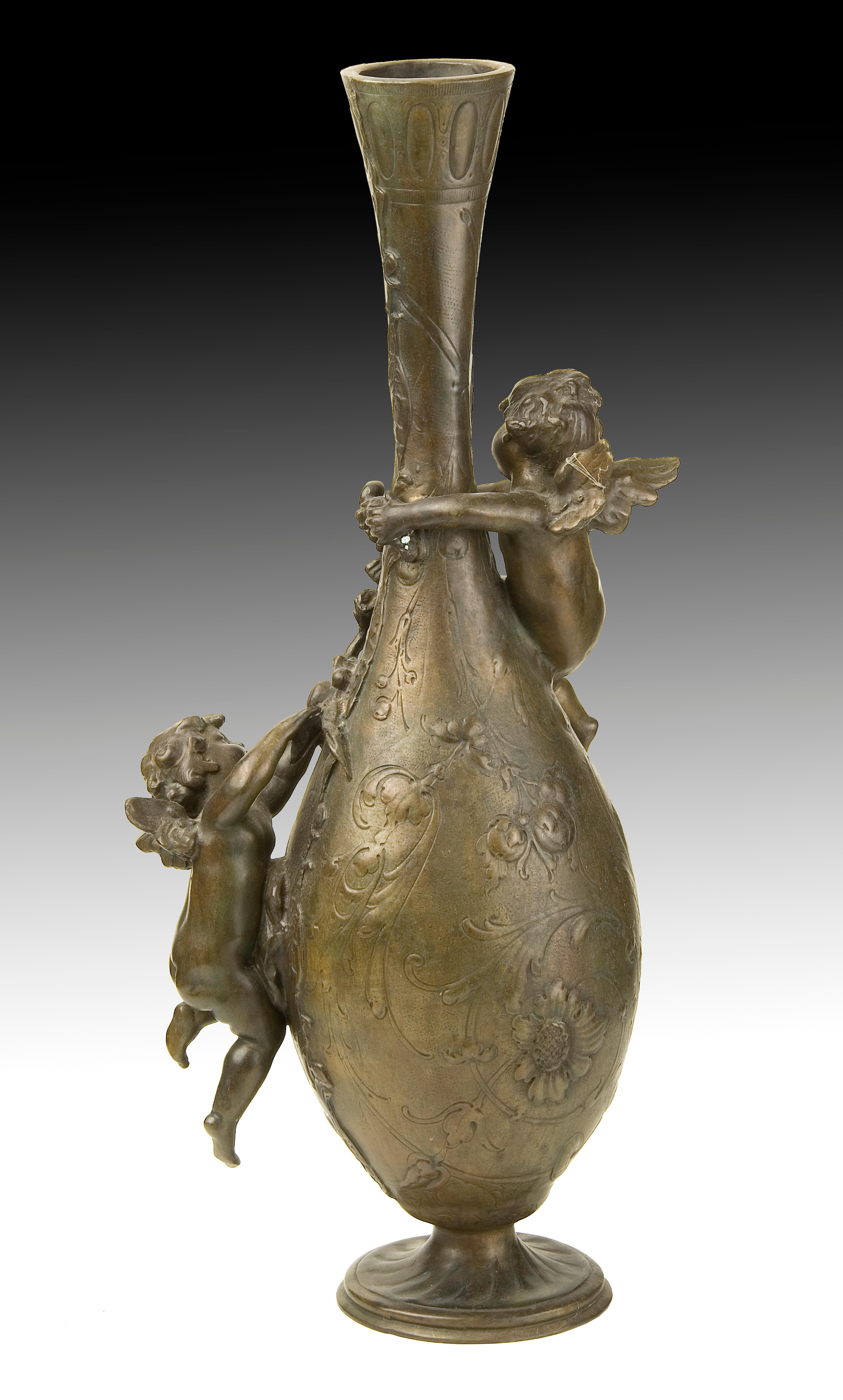European Bronze Vase with Cherubs or Cupids, 19th-20th Centuries