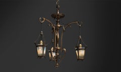 Kronleuchter aus Bronze und Vaselineglas, England um 1910