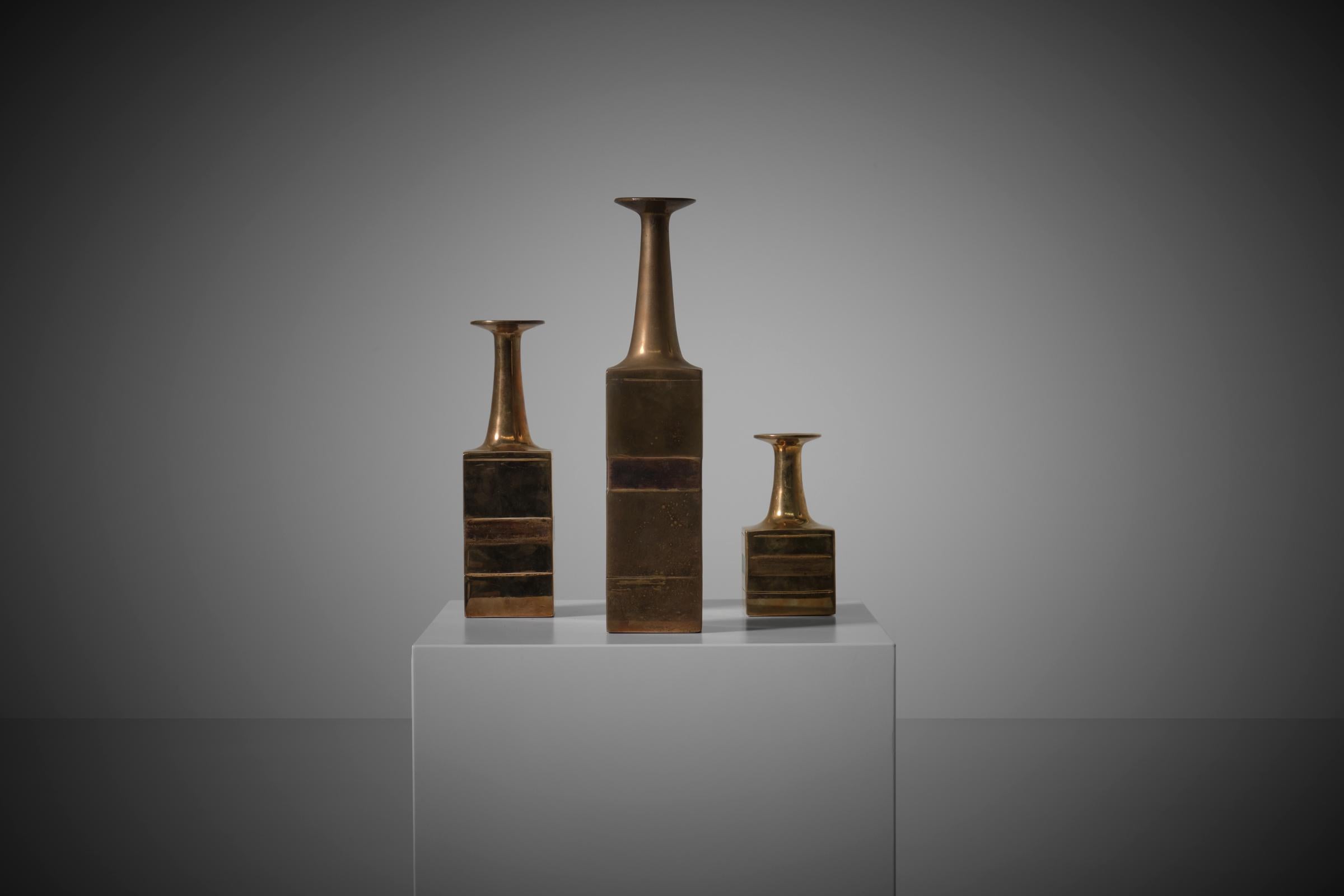 Mid-20th Century Bronze Vases by Bruno Gambone, Italy, 1960s