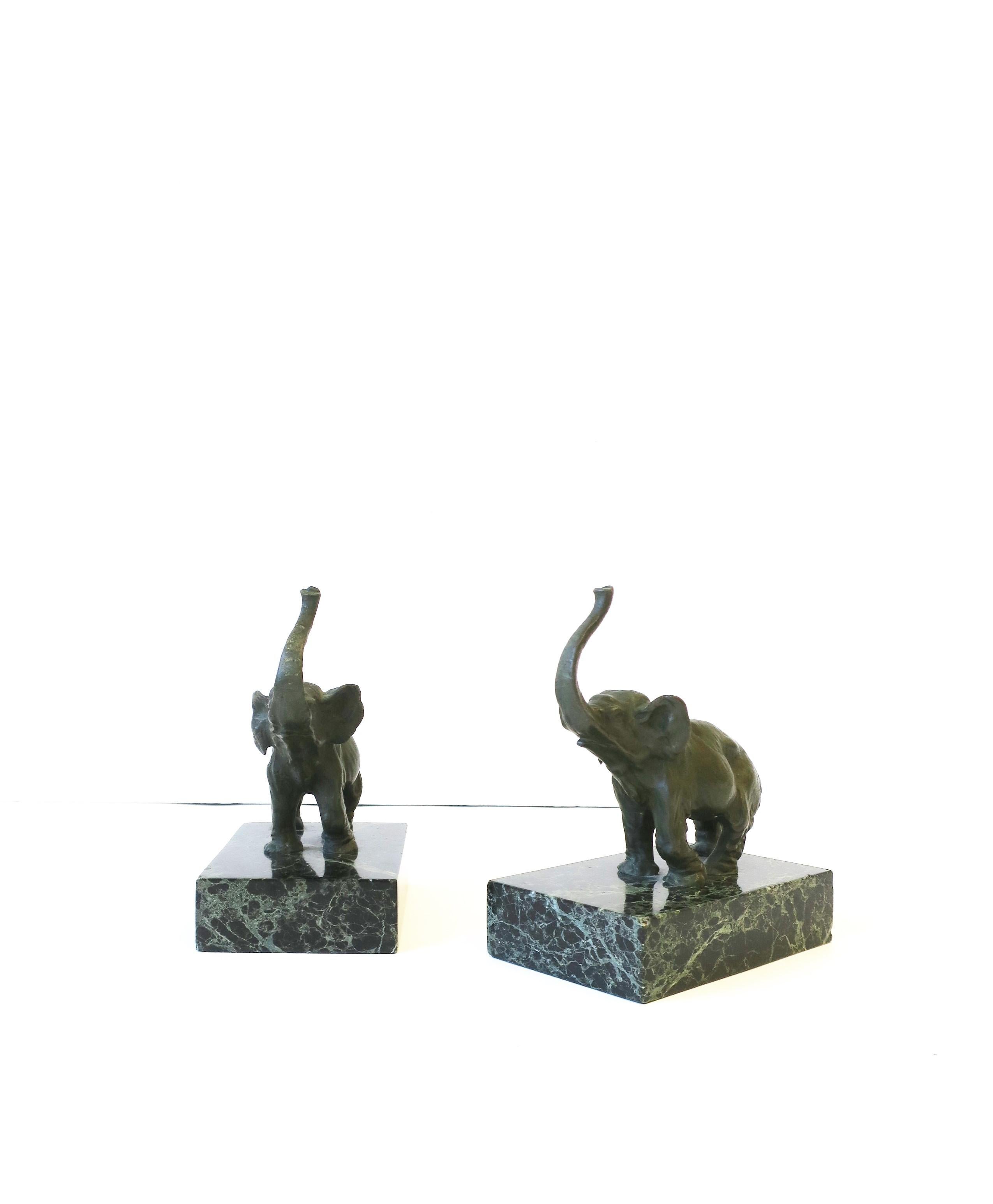Bronze and Dark Green Marble Elephant Bookends, Pair 2