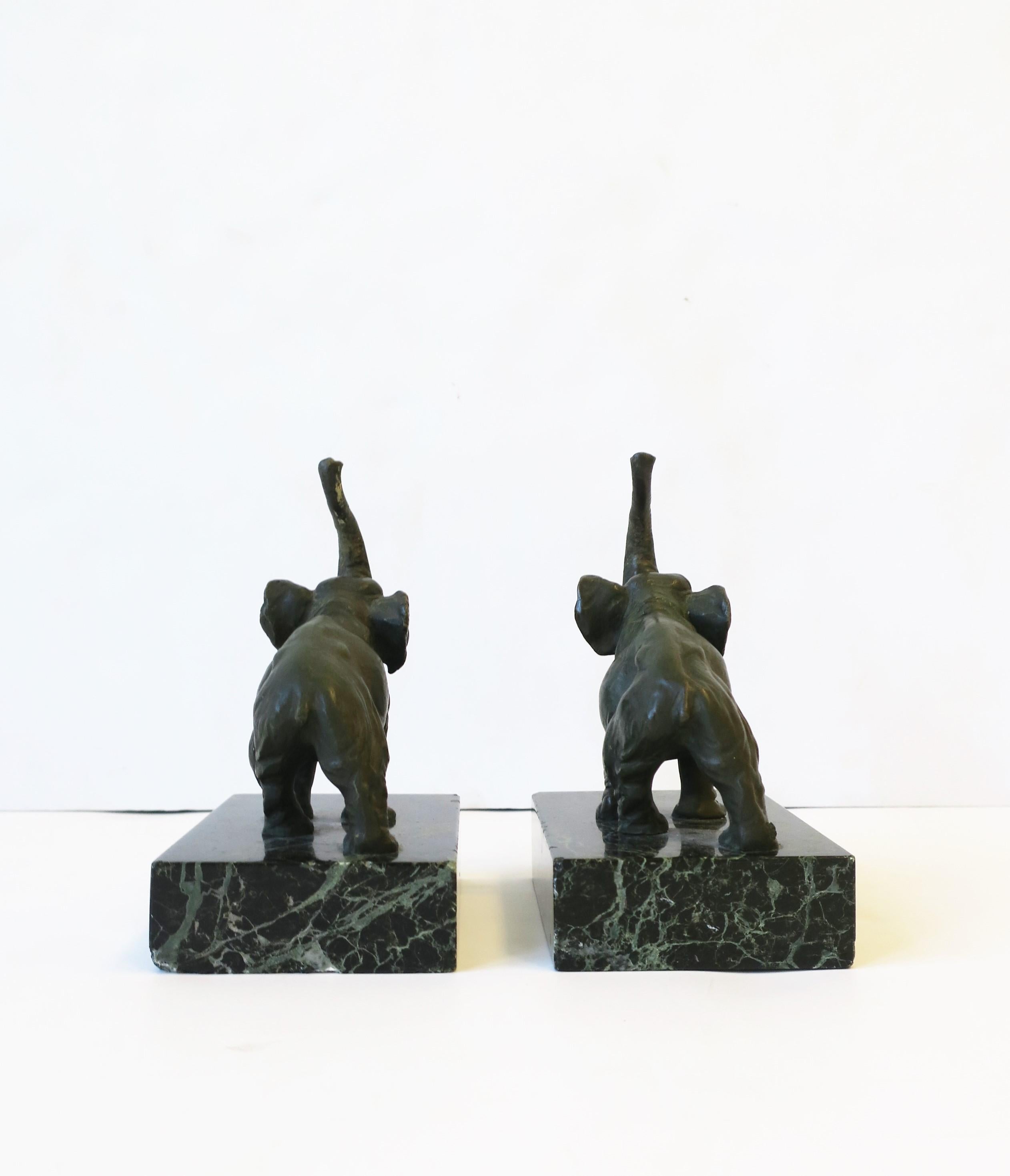 Bronze and Dark Green Marble Elephant Bookends, Pair 3