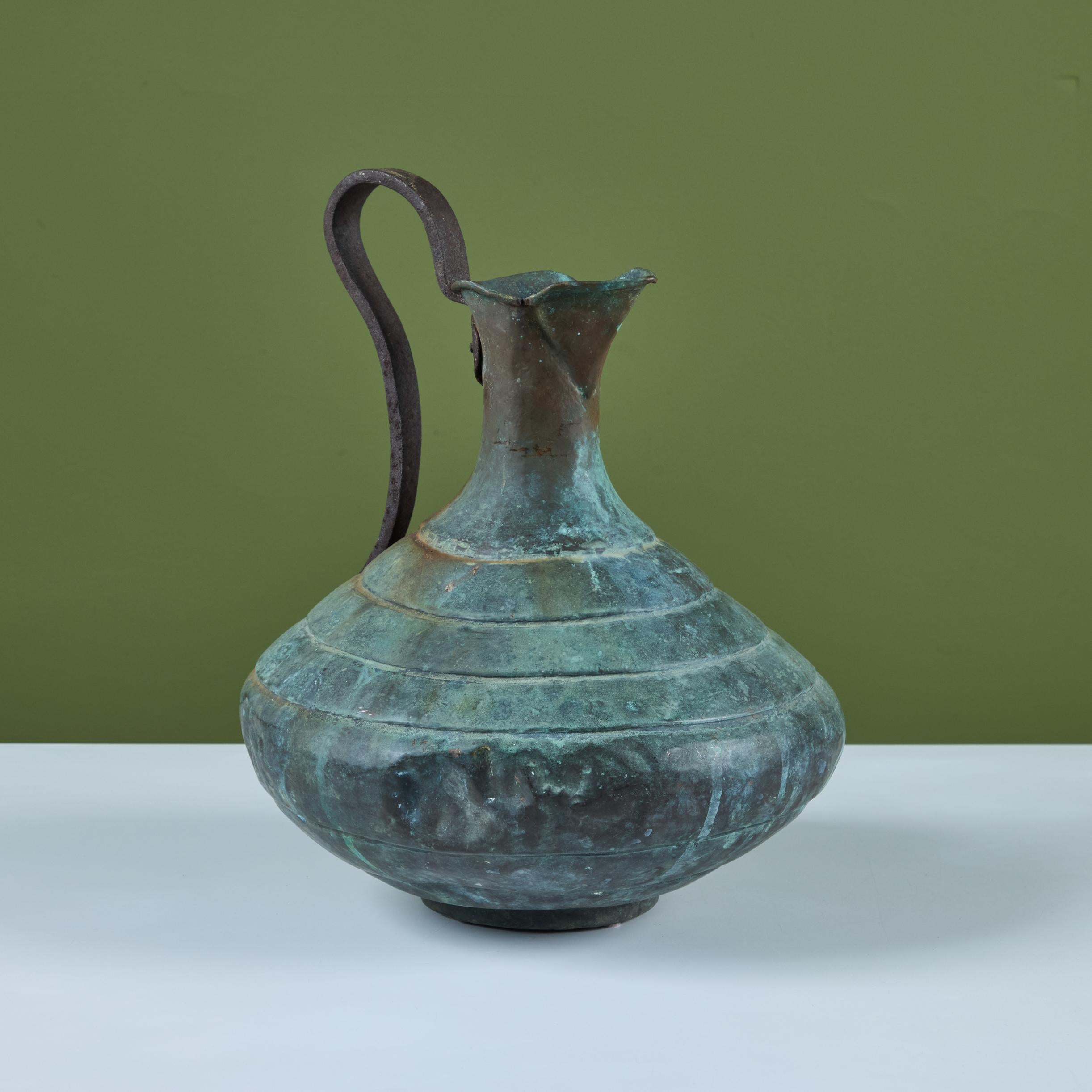 Bronze Verdigris Pitcher In Good Condition In Los Angeles, CA