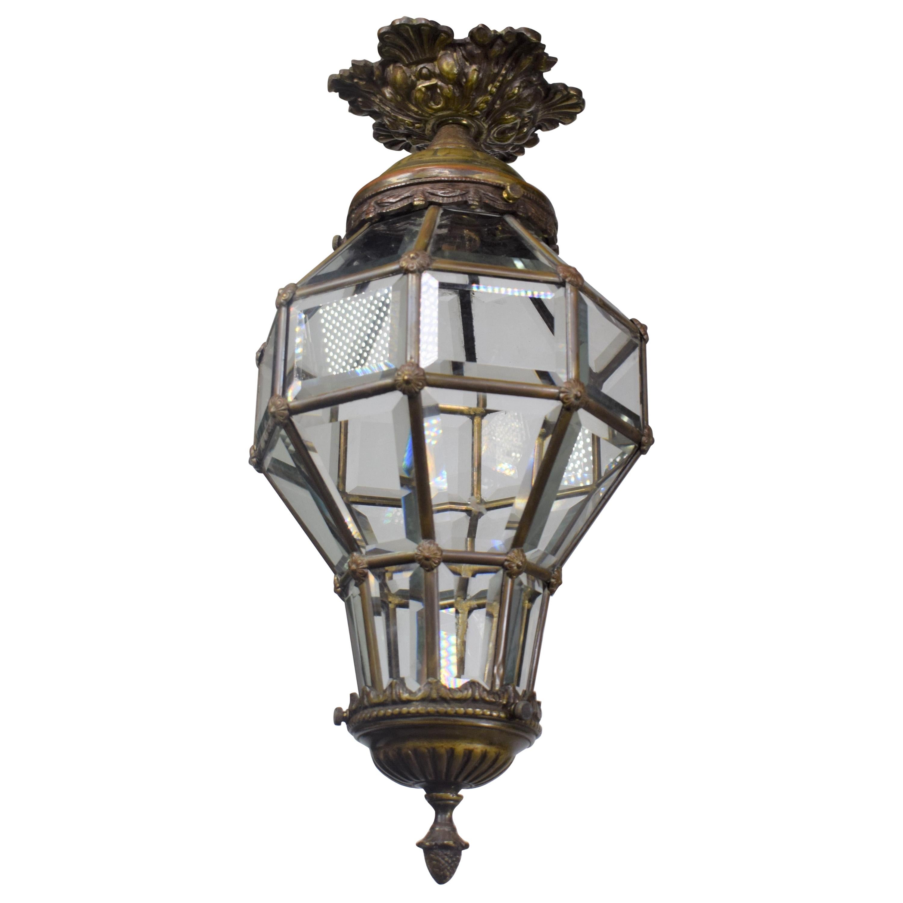 Bronze "Versailles" Lantern with Beveled Glass Panels For Sale