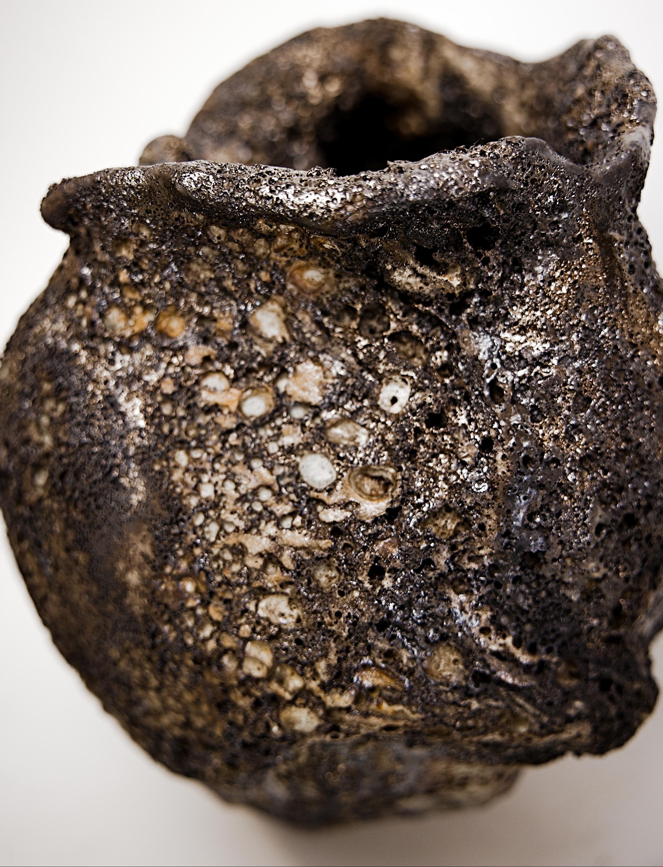 Organic Modern Bronze Vessel- handmade Lava Vase For Sale