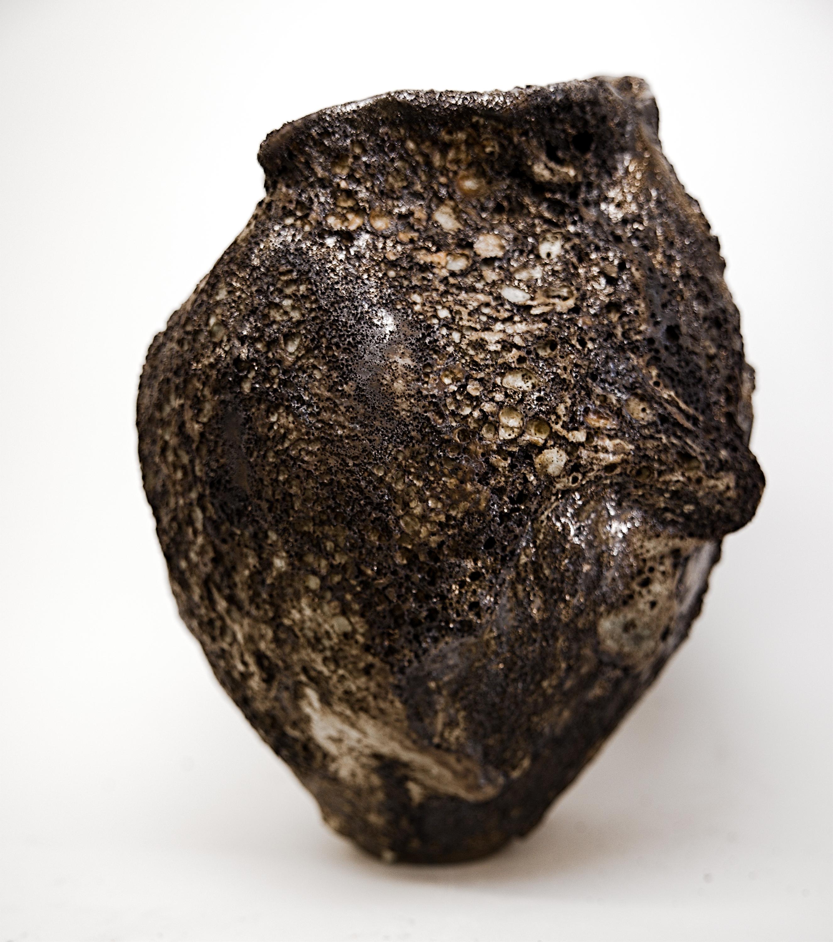 Contemporary Bronze Vessel- handmade Lava Vase For Sale