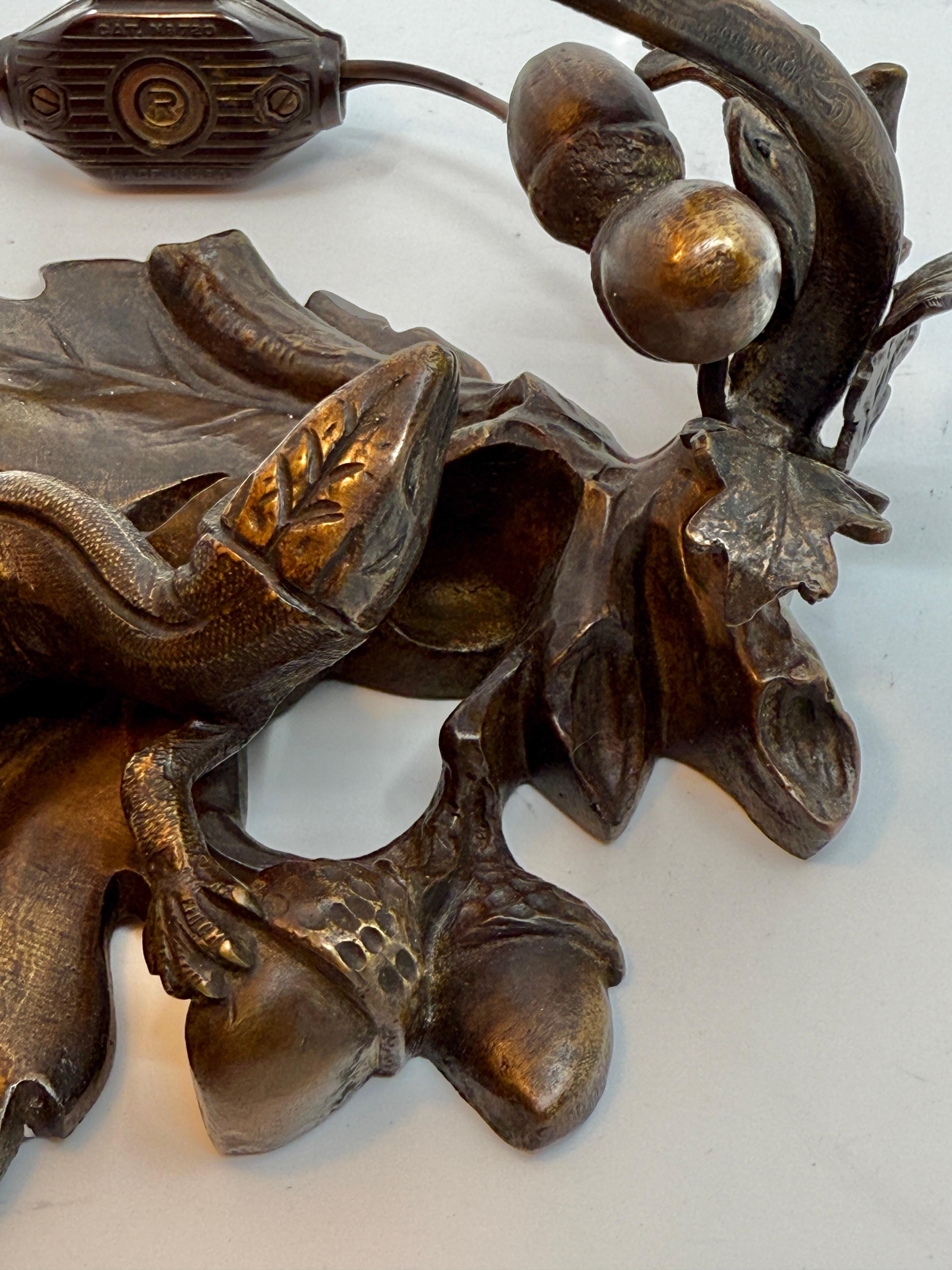 Bronze Victorian Aesthetic Movement Lizard & Acorn Motif Lamp Signed A.R. For Sale 5