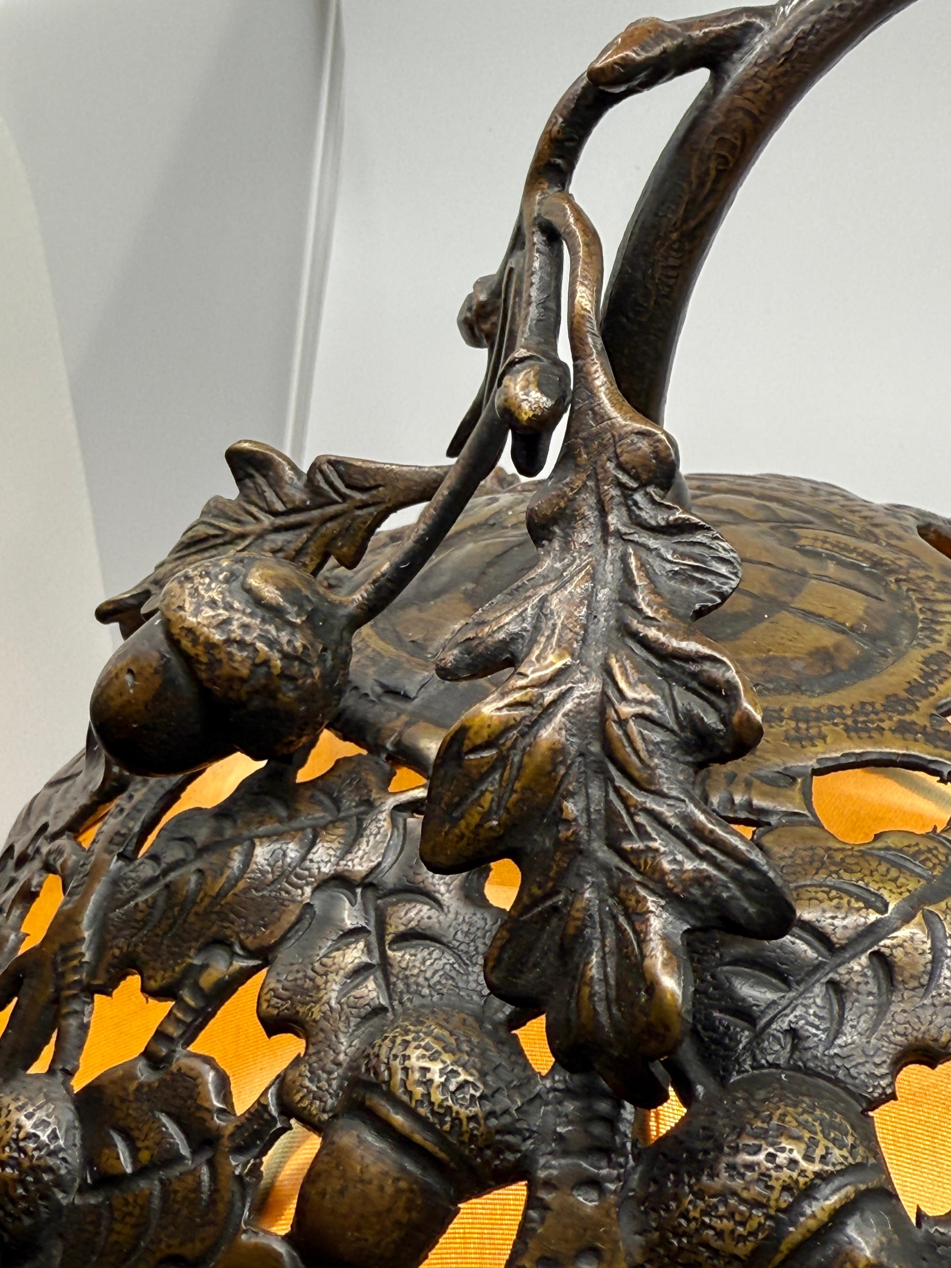 Bronze Victorian Aesthetic Movement Lizard & Acorn Motif Lamp Signed A.R. For Sale 6