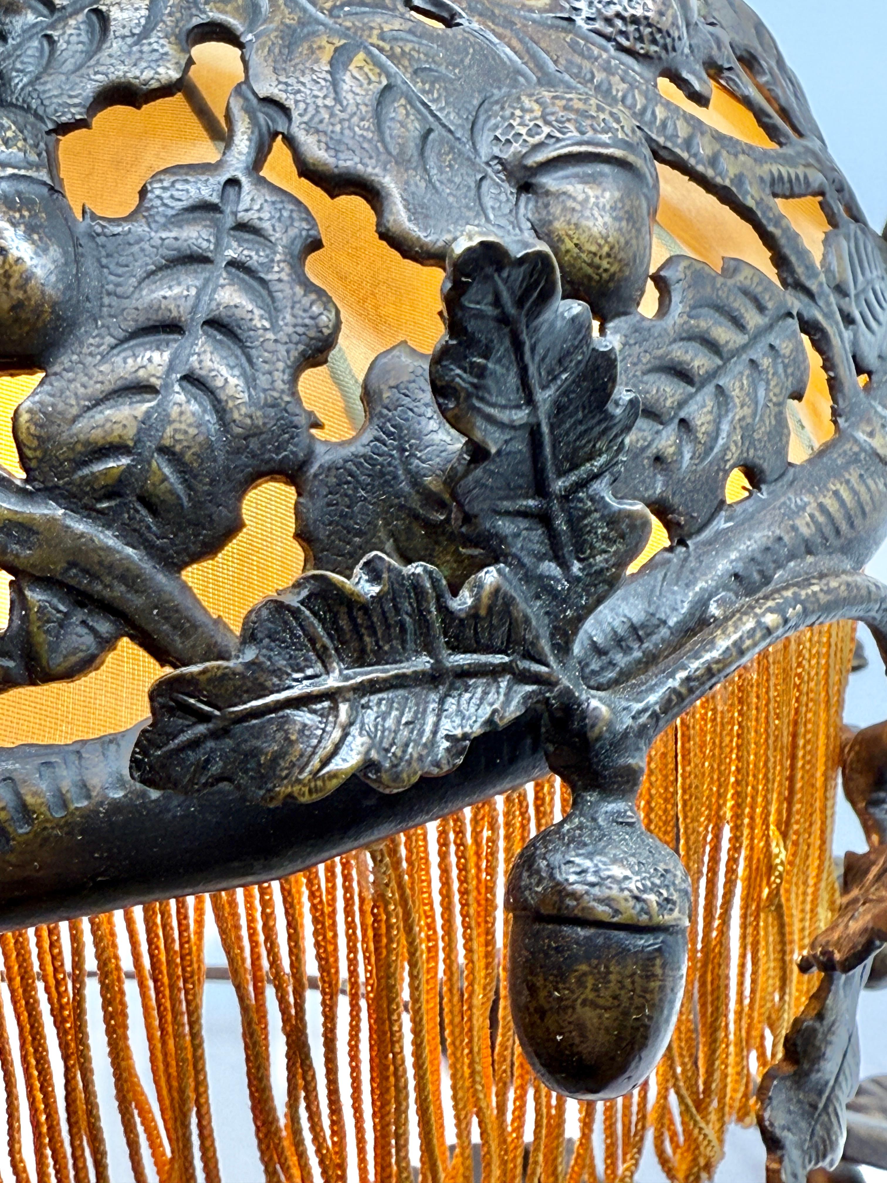 Bronze Victorian Aesthetic Movement Lizard & Acorn Motif Lamp Signed A.R. For Sale 7