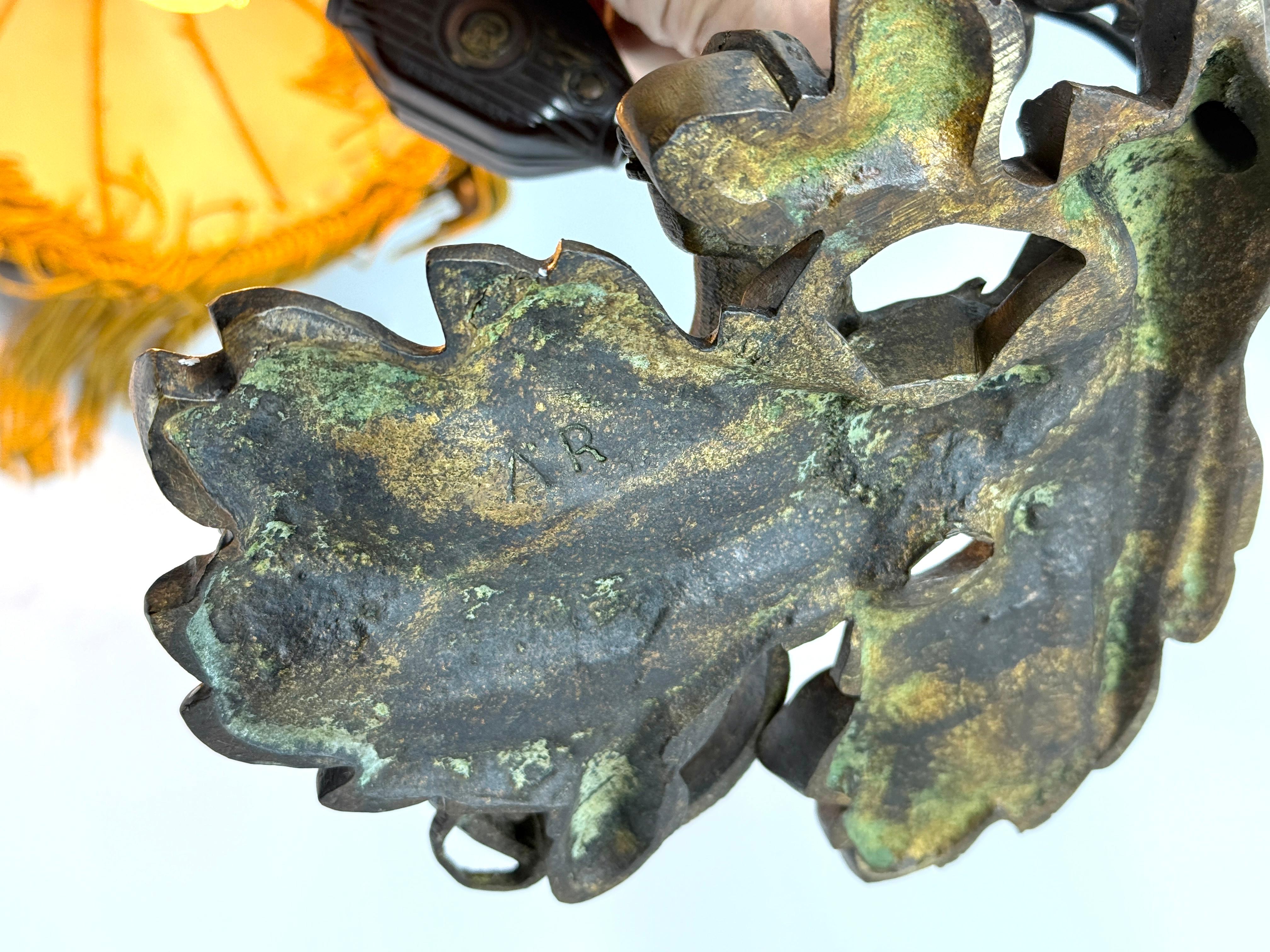 Bronze Victorian Aesthetic Movement Lizard & Acorn Motif Lamp Signed A.R. For Sale 10